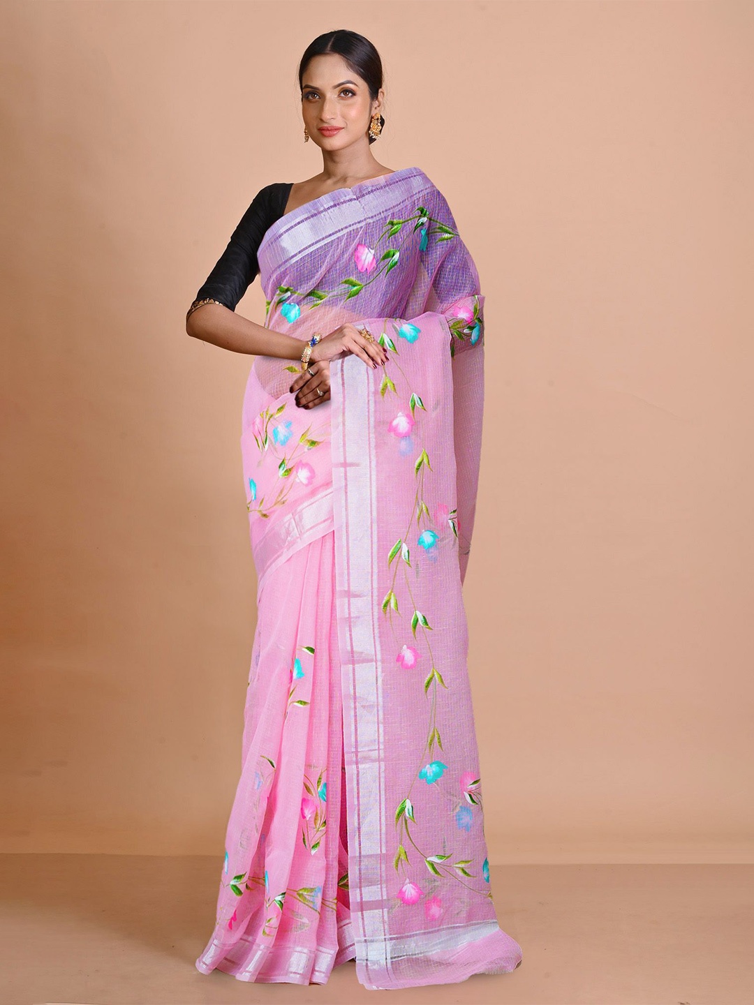 

Unnati Silks Floral Zari Handloom Kota Saree, Pink