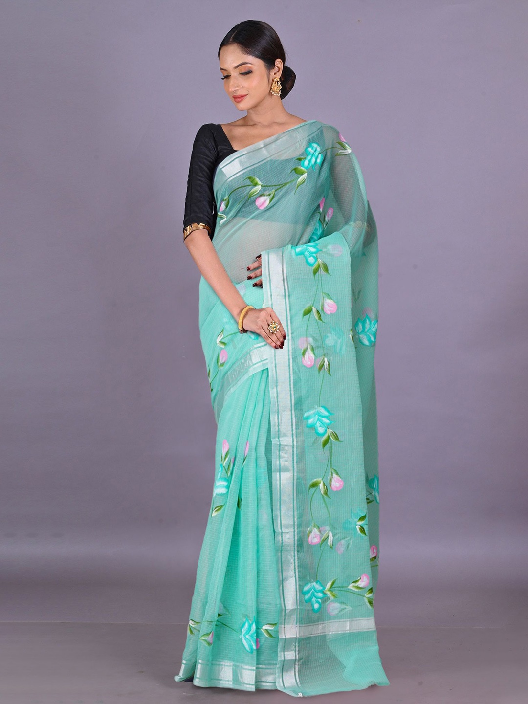 

Unnati Silks Floral Zari Handloom Kota Saree, Turquoise blue