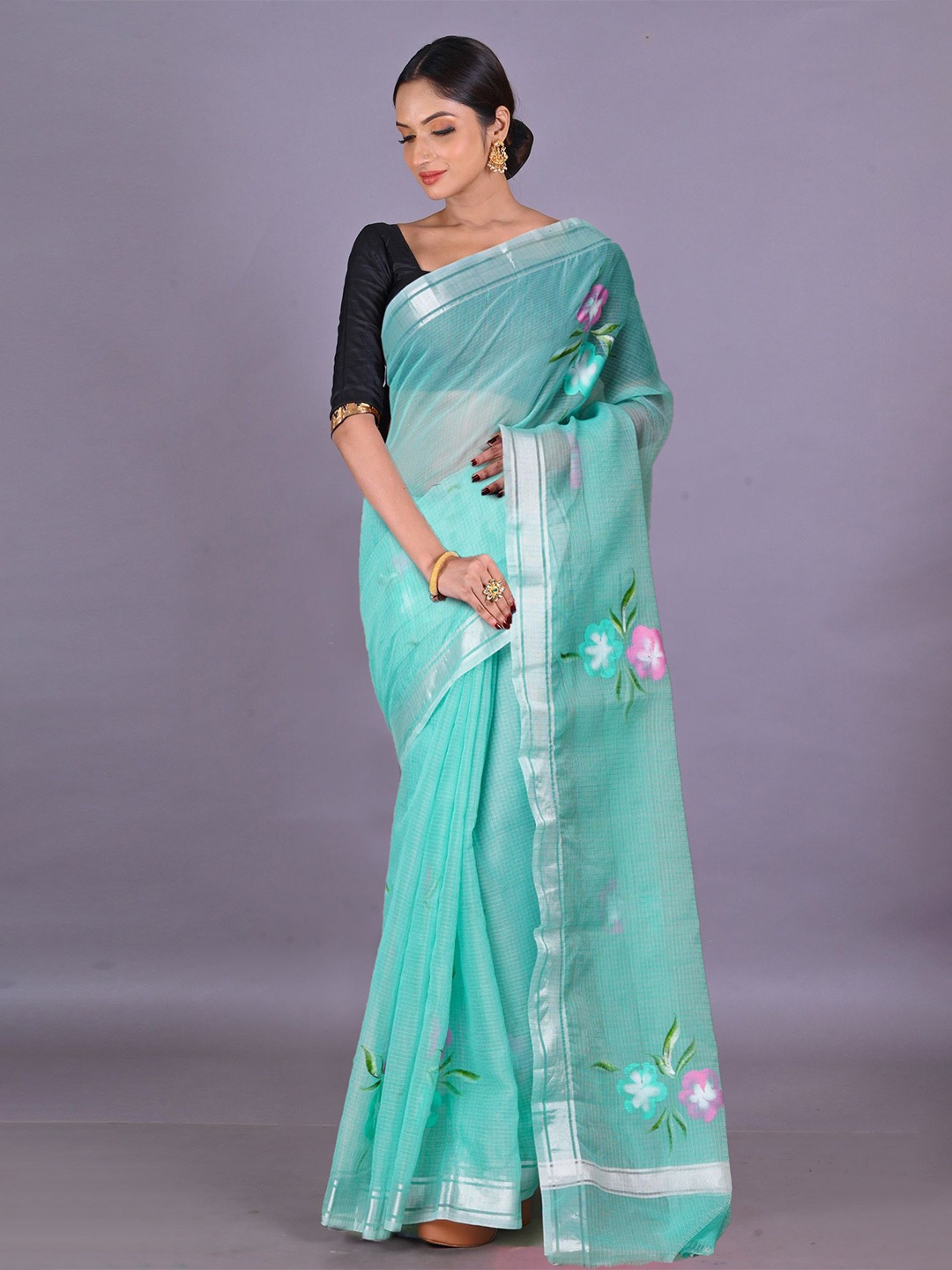 

Unnati Silks Kota Silk Cotton Floral Zari Traditional Saree, Turquoise blue