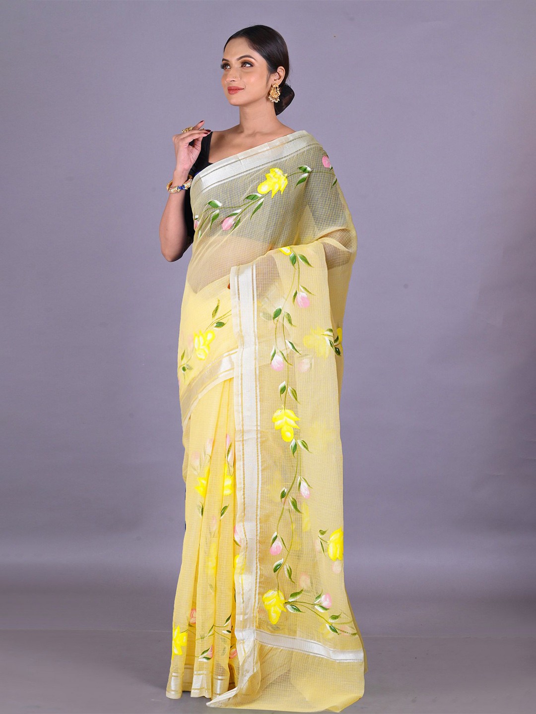 

Unnati Silks Floral Zari Kota Saree, Yellow