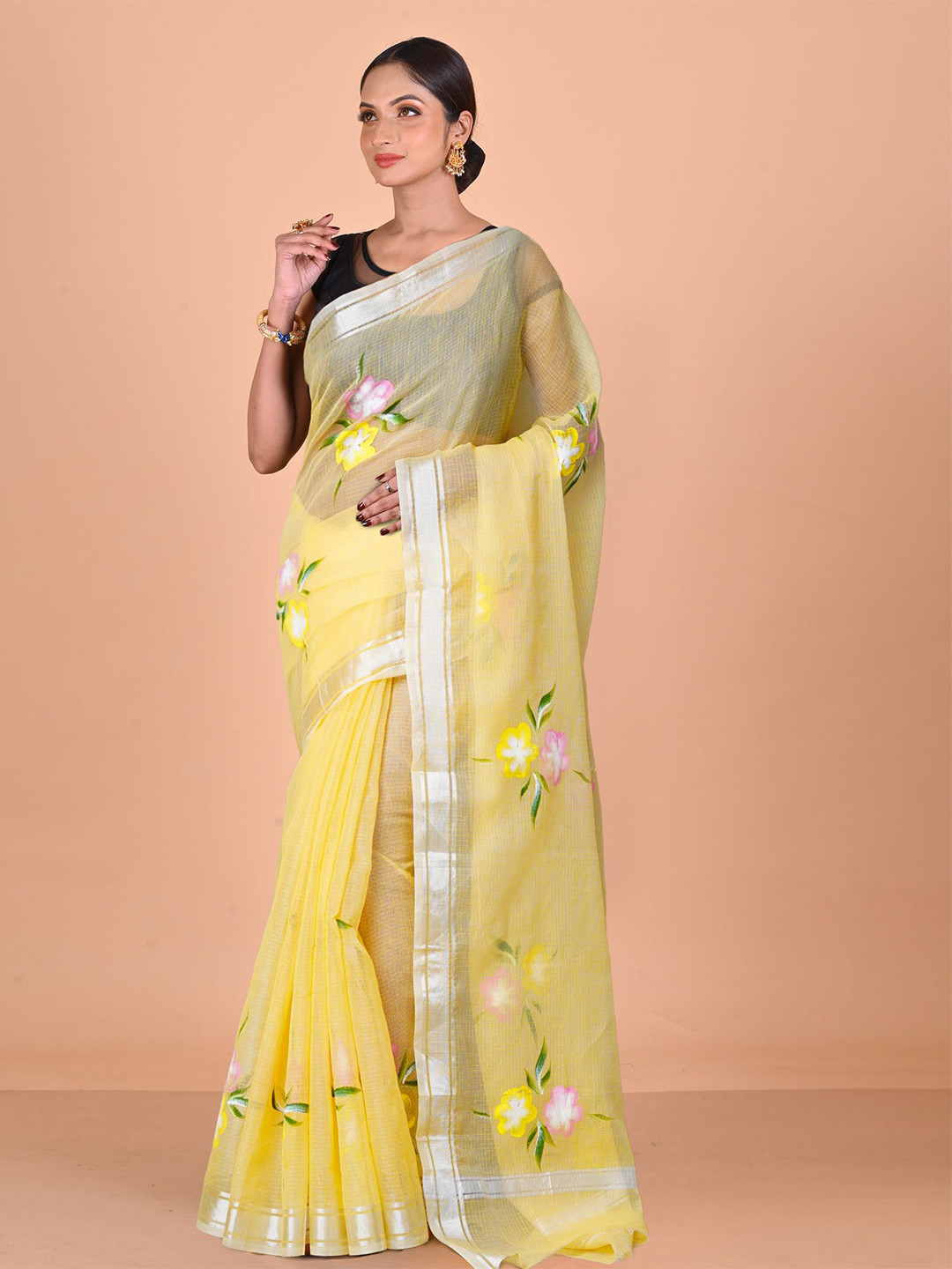 

Unnati Silks Kota Silk Cotton Floral Zari Traditional Saree, Yellow