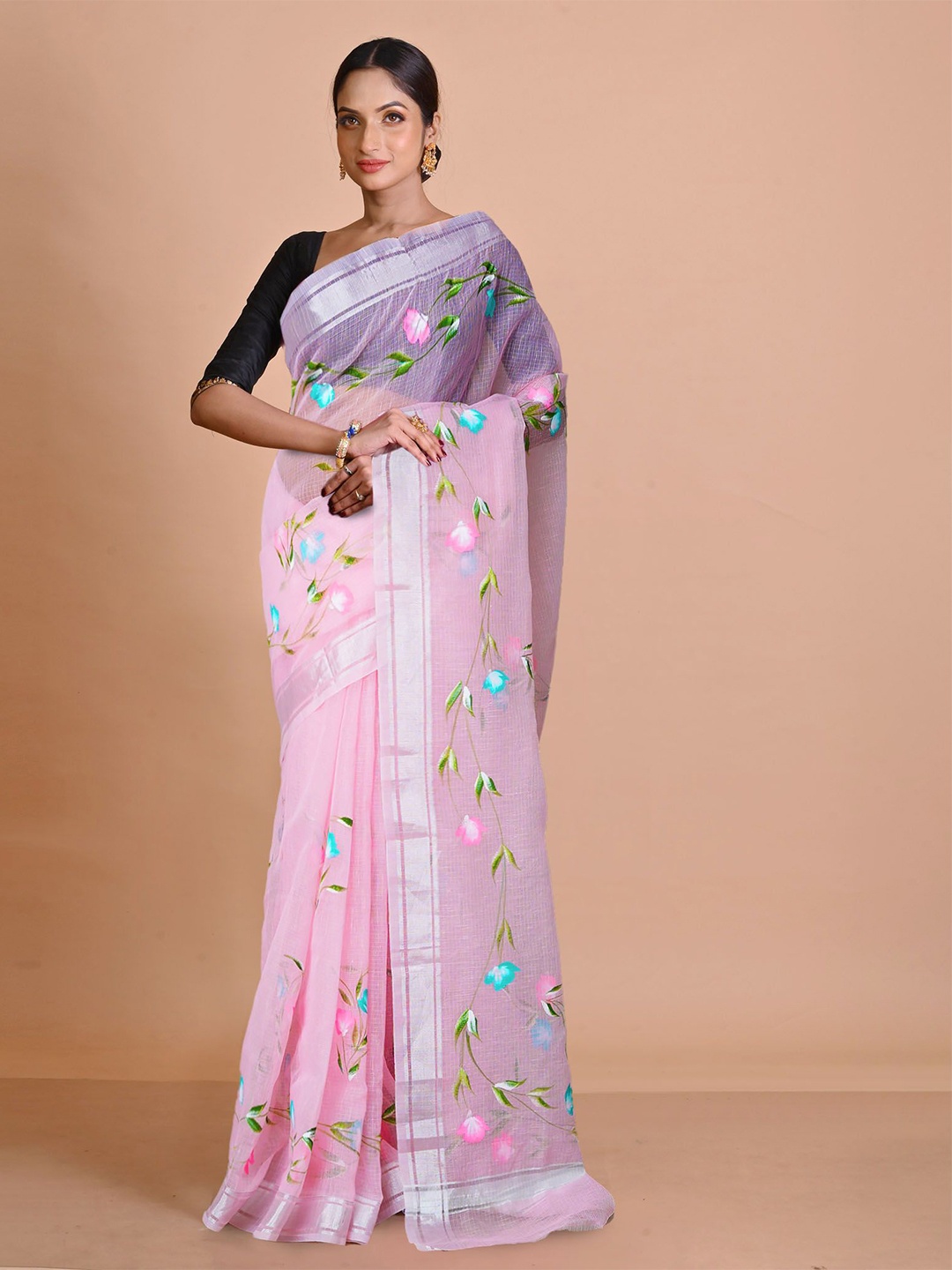 

Unnati Silks Floral Zari Handloom Kota Saree, Pink