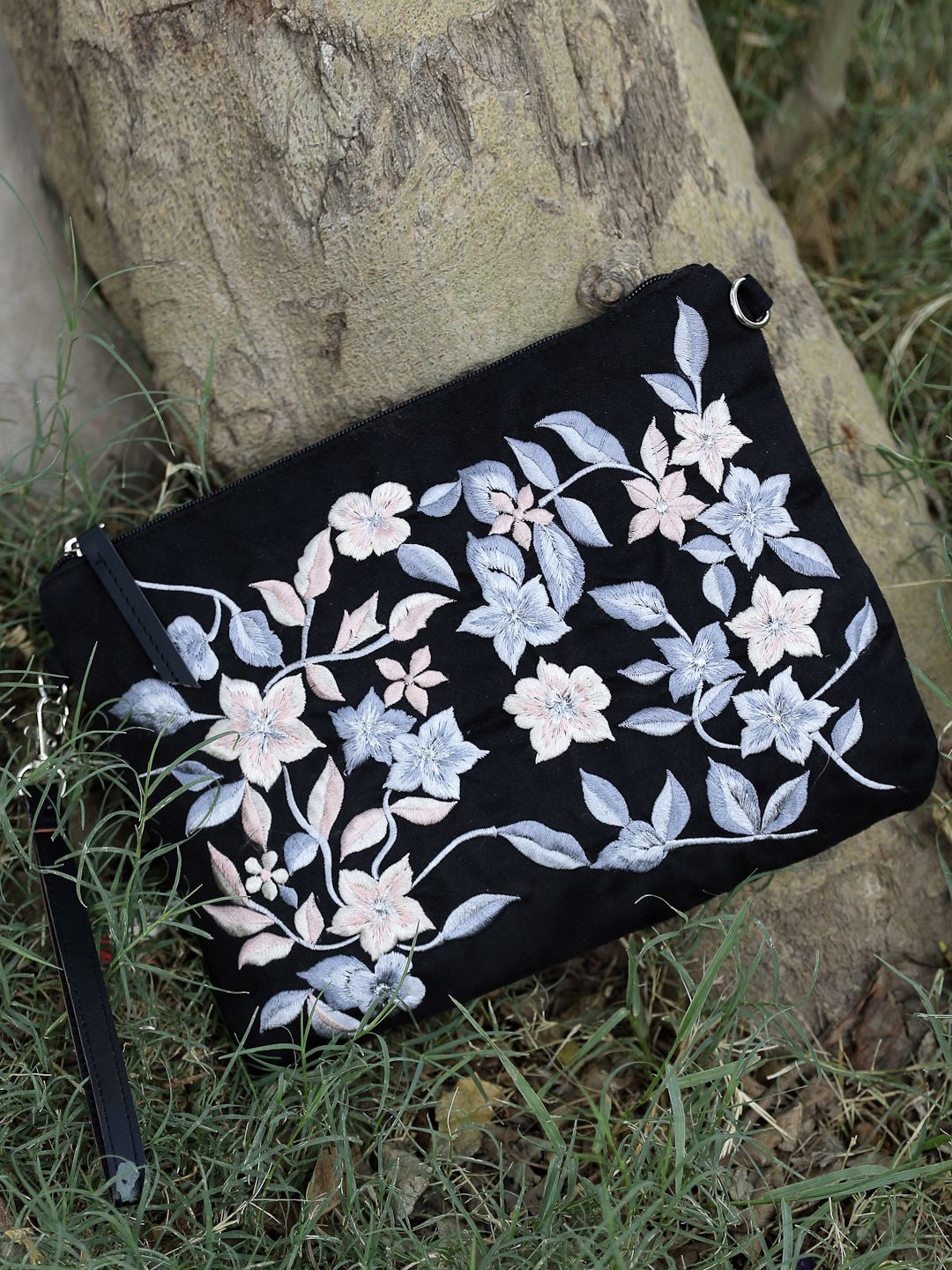 

Anekaant Women Floral Self Design Embroidered Sling Bag, Black