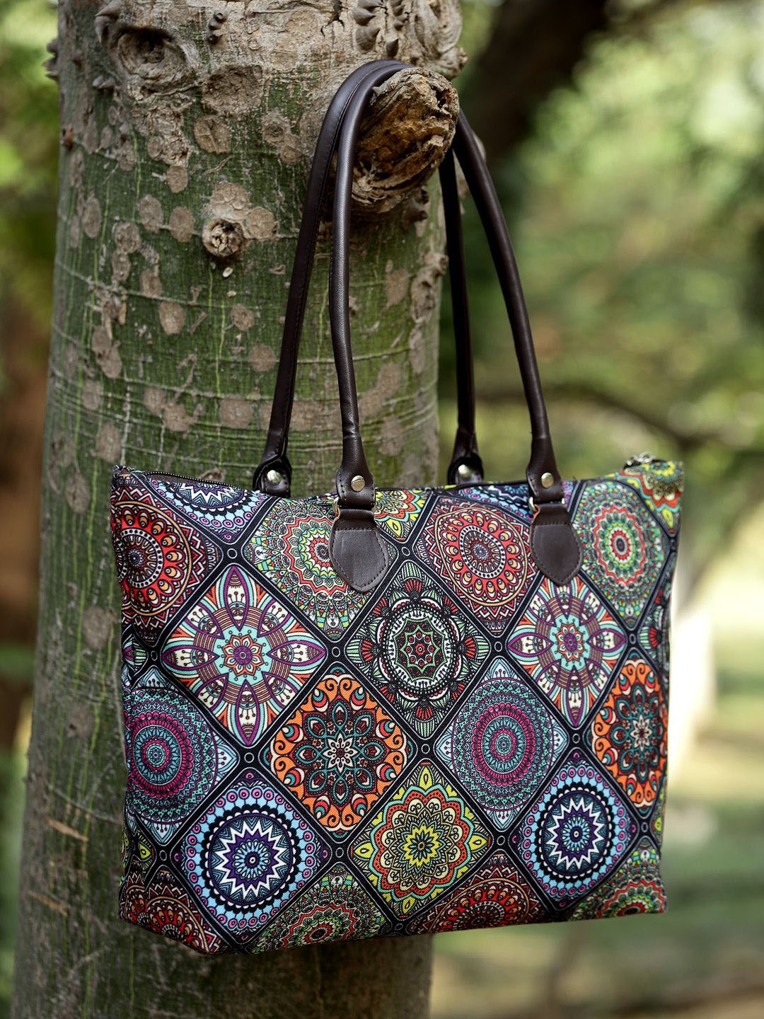 

Anekaant Women Graphic Printed Cotton Canvas Tote Bag, Brown