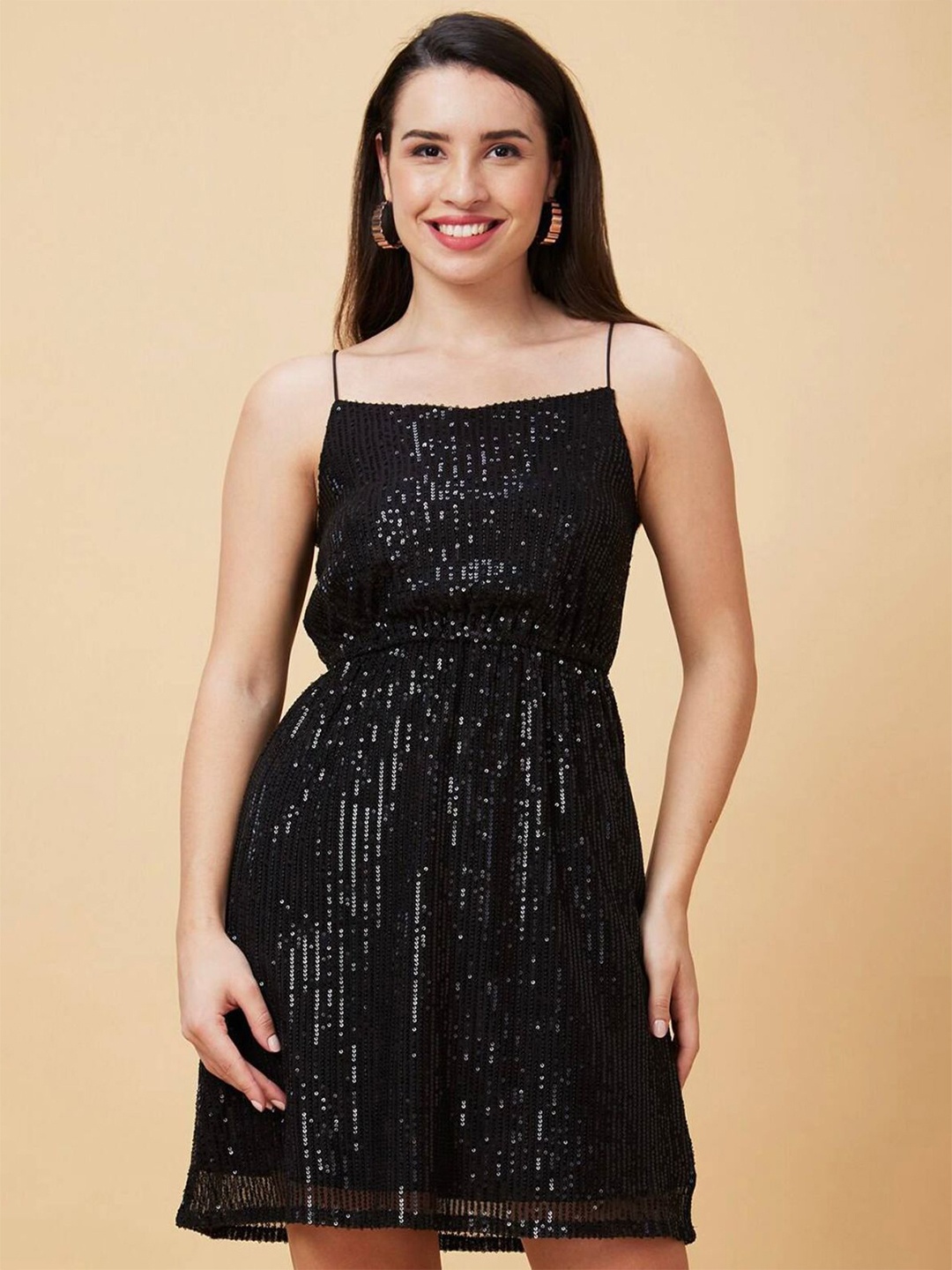 

BAESD Embellished Sequined Net Fit & Flare Dress, Black