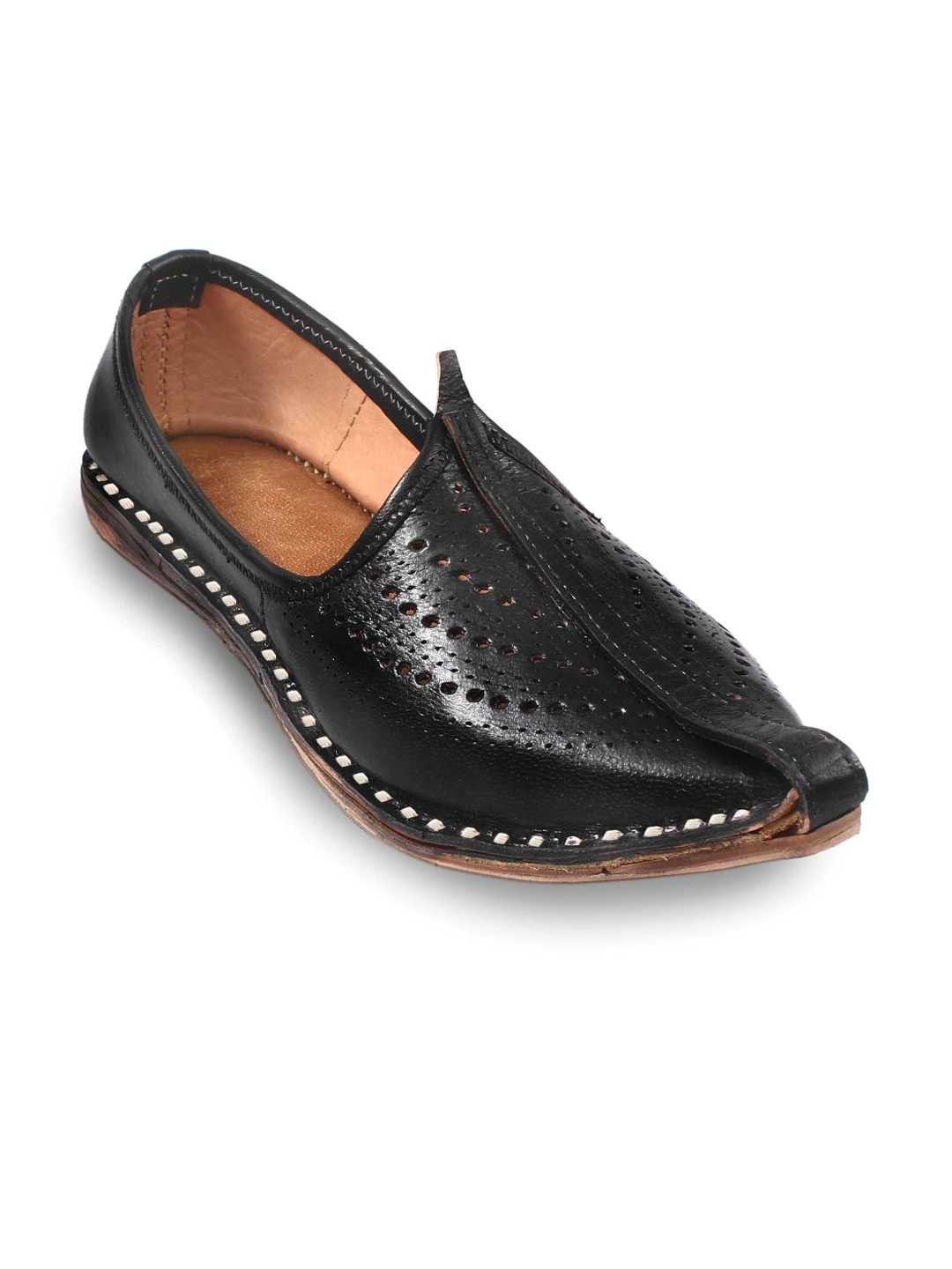 

Apratim Men Ethnic Laser Cuts Slip On Round Toe Ballerinas, Black
