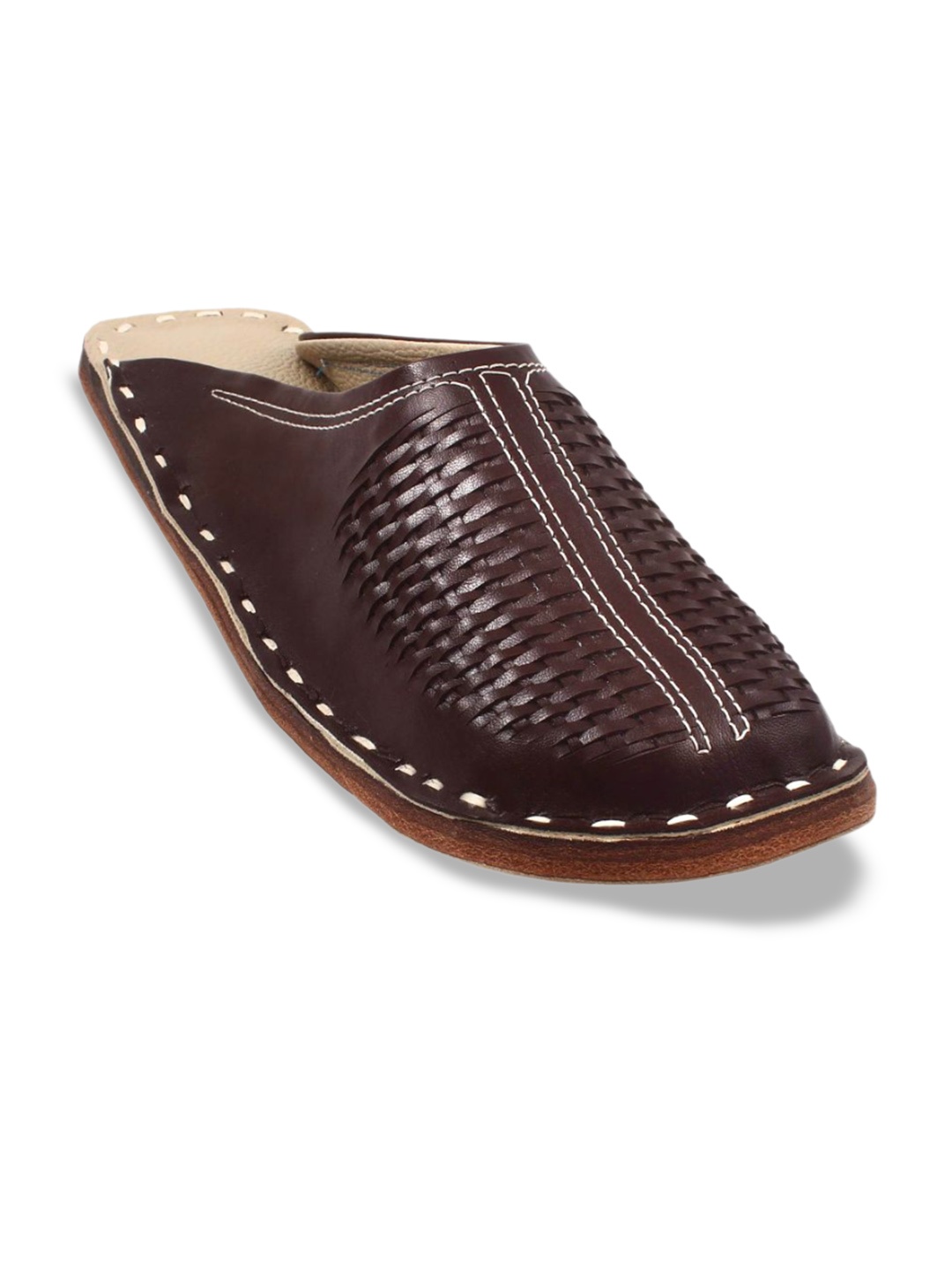 

Apratim Men Textured Ethnic Mojaris with Laser Cuts Flats, Brown