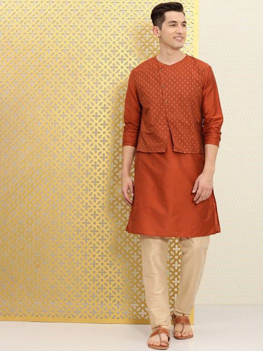 

House of Pataudi Printed Straight Kurtas, Rust