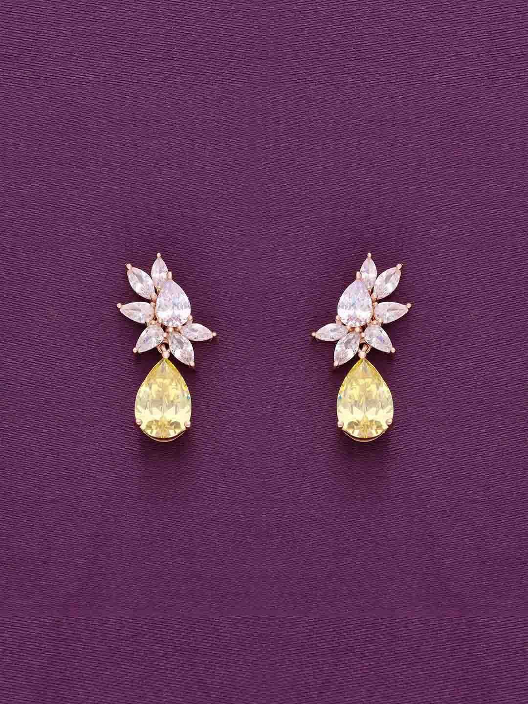 

KAI JEWEL Rose Gold-Plated 925 Sterling Silver Cubic Zirconia Studdded Drop Earrings