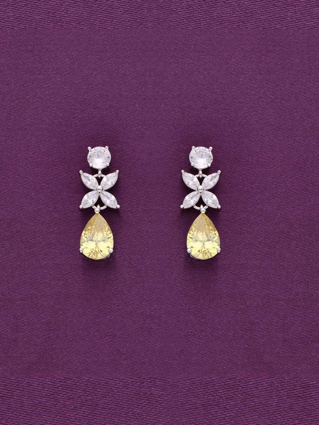 

KAI JEWEL Rhodium-Plated 925 Sterling Silver Cubic Zirconia Studdded Drop Earrings