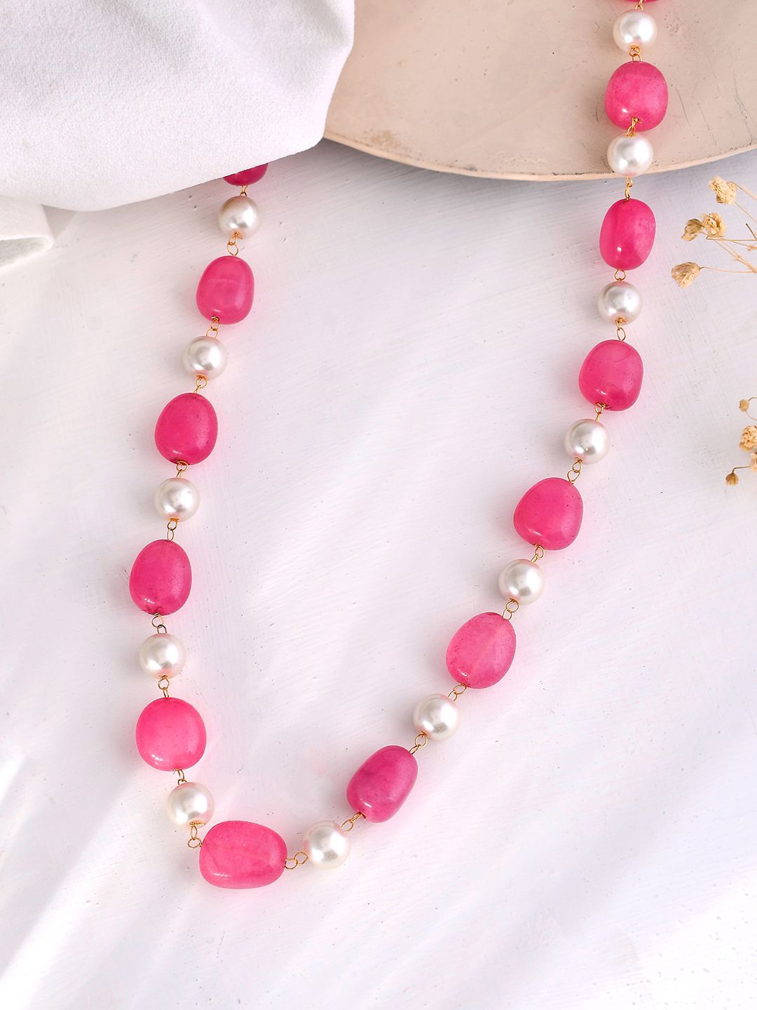 

Silvermerc Designs Gold-Plated Pearls Beaded & Stone Studded Necklace, Pink