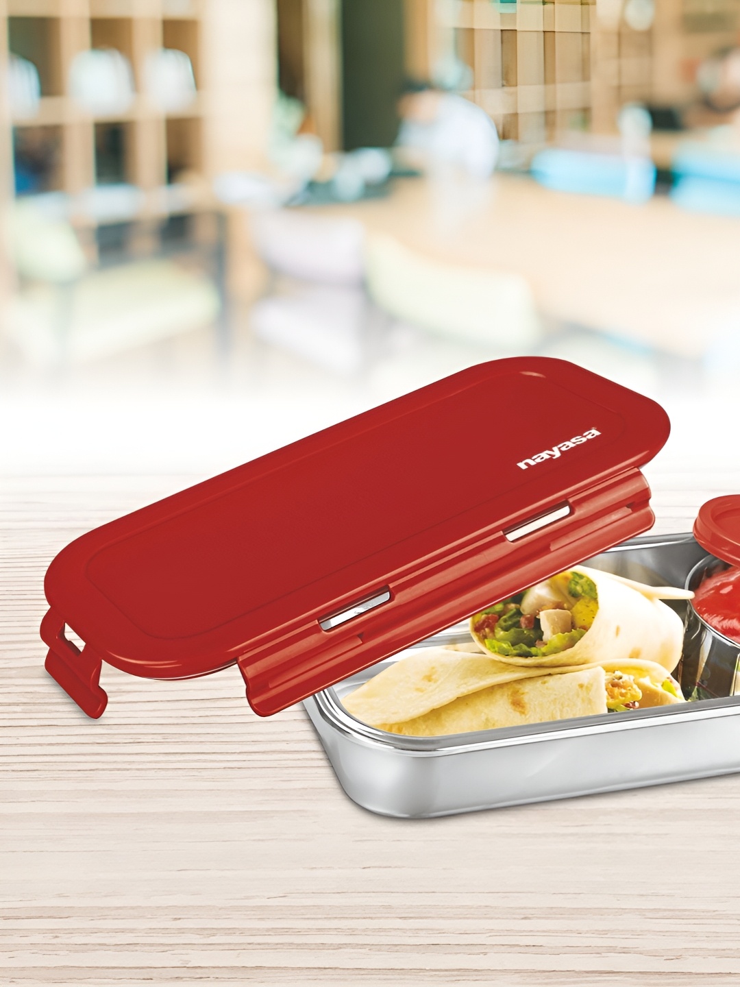 

Nayasa Eco Red Stainless Steel Airtight & Leakproof Lunch Box 580 ml