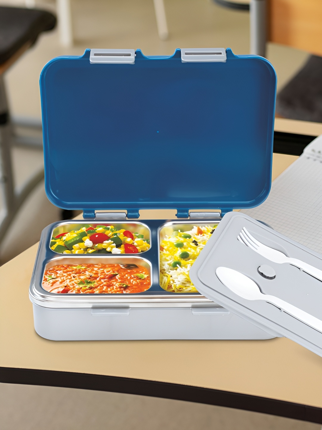 

Nayasa Vitamax Grey & Blue Printed Airtight Lunch Box