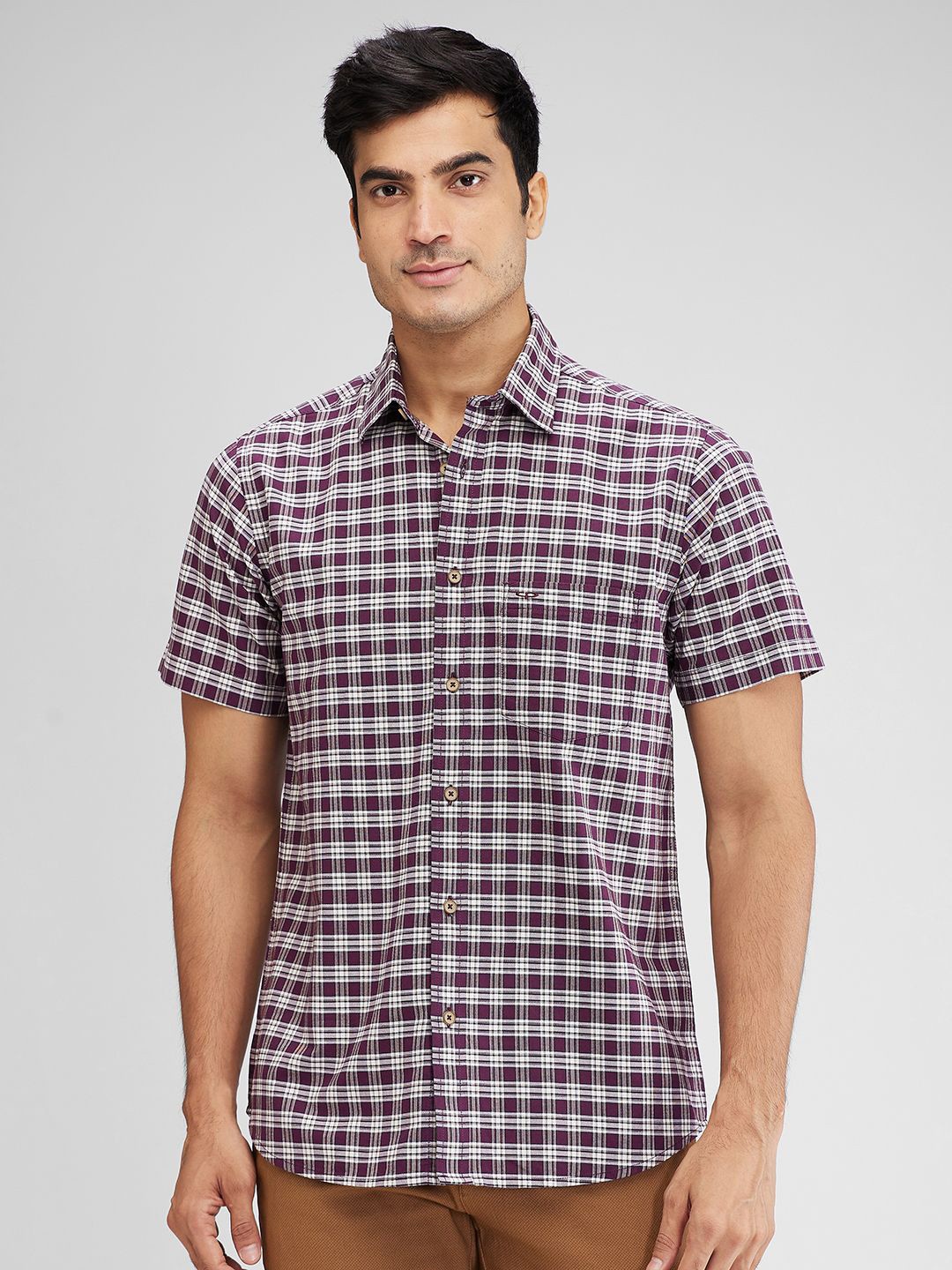 

ColorPlus Men Gingham Checks Checked Opaque Cotton Casual Shirt, Violet