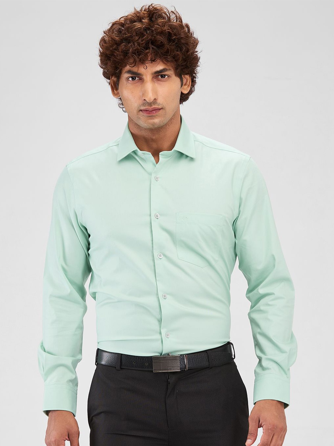 ColorPlus Men Solid Cotton Opaque Casual Shirt, Green