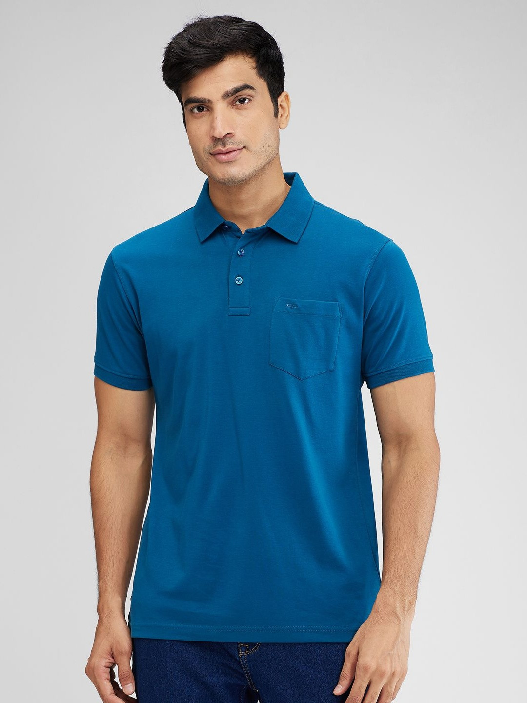 

ColorPlus Men Solid Pocket Detailing Polo Collar Cotton T-Shirt, Blue