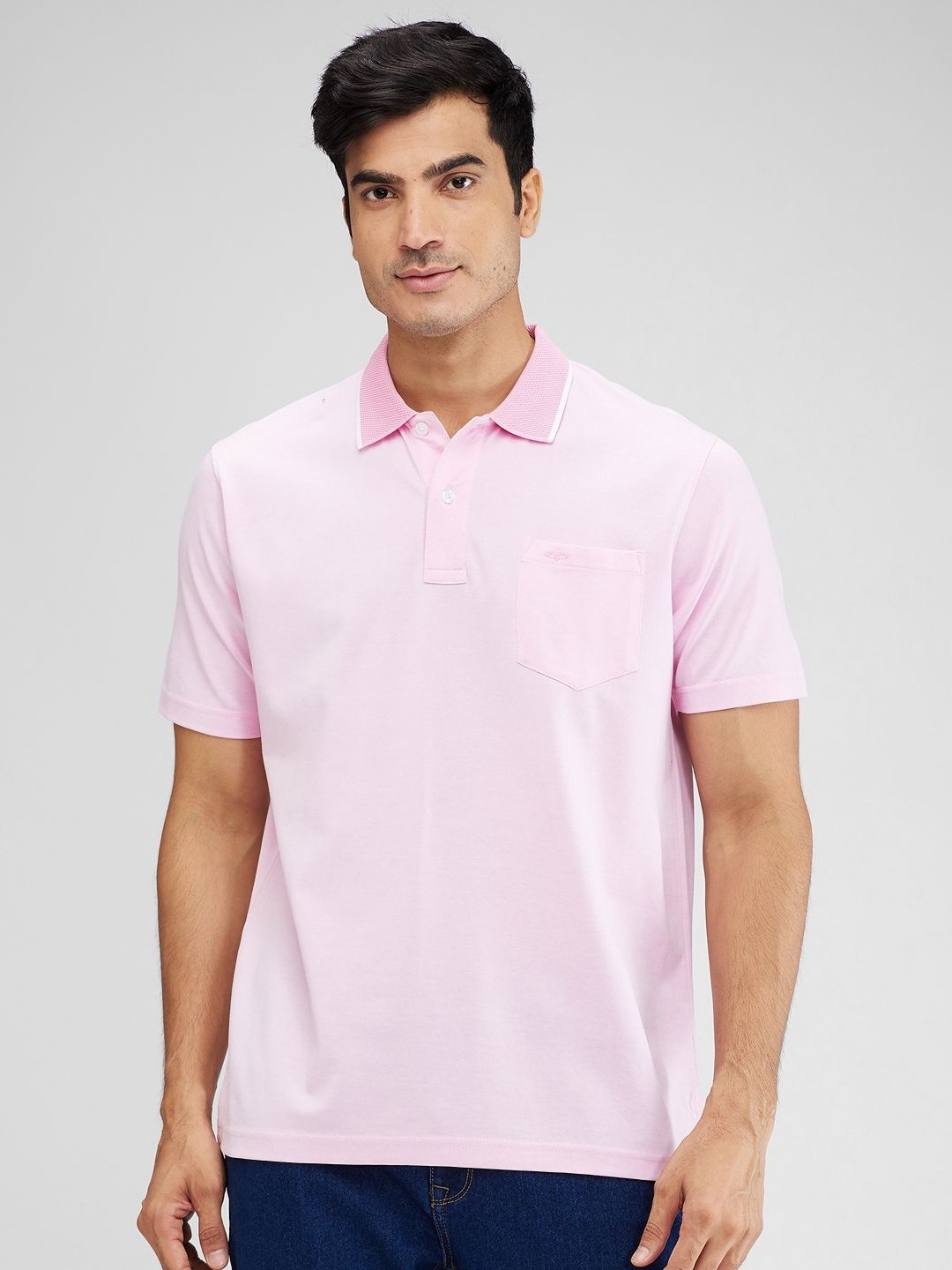 

ColorPlus Men Solid Pocket Detailing Polo Collar Cotton T-Shirt, Red
