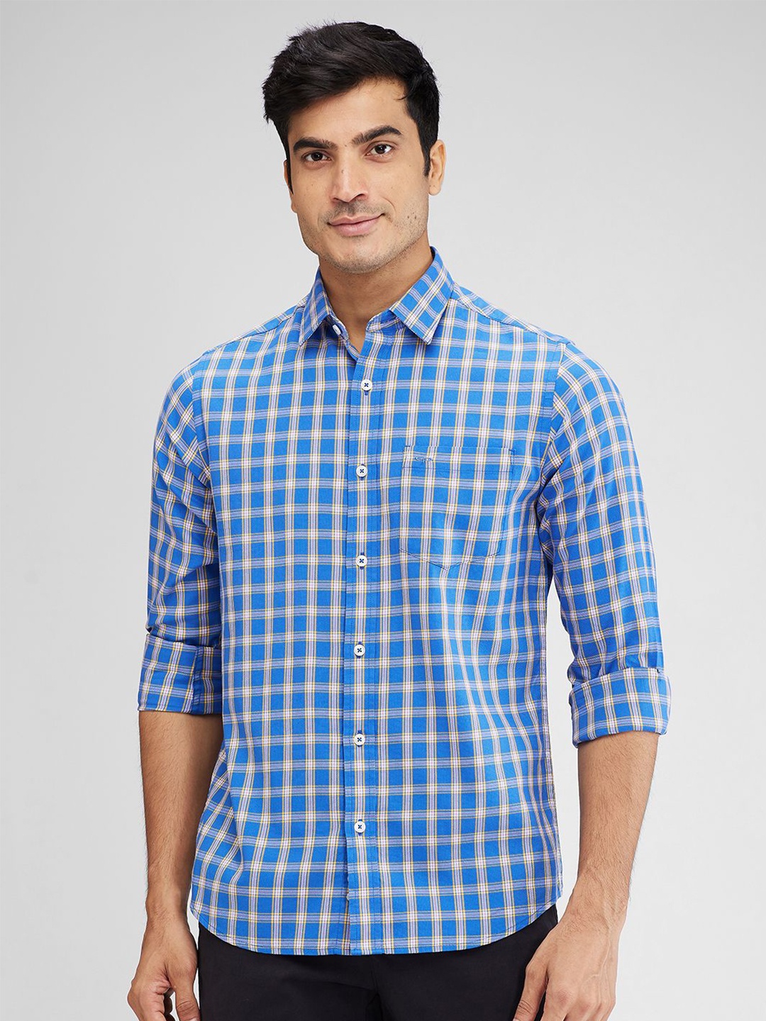 

ColorPlus Men Contemporary Tartan Checks Opaque Casual Shirt, Blue