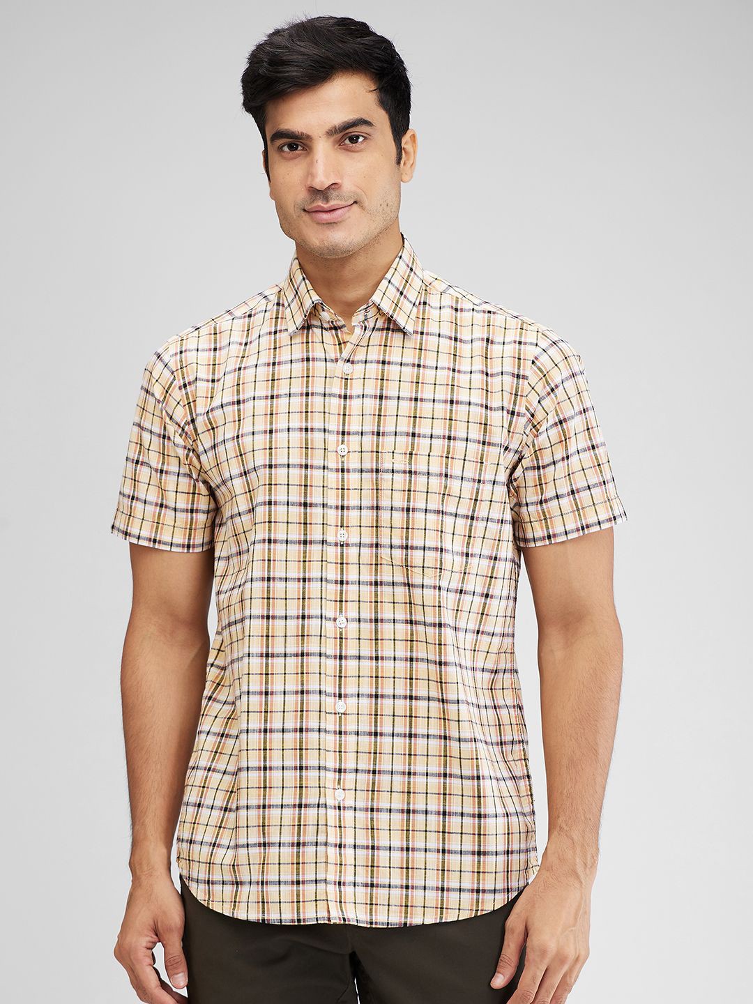 

ColorPlus Men Cotton Tartan Checks Opaque Casual Shirt, Yellow