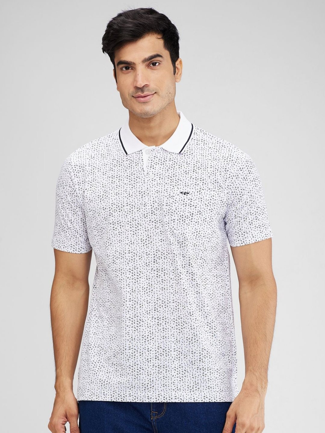

ColorPlus Men Floral Printed Polo Collar Cotton Relaxed Fit T-Shirt, White