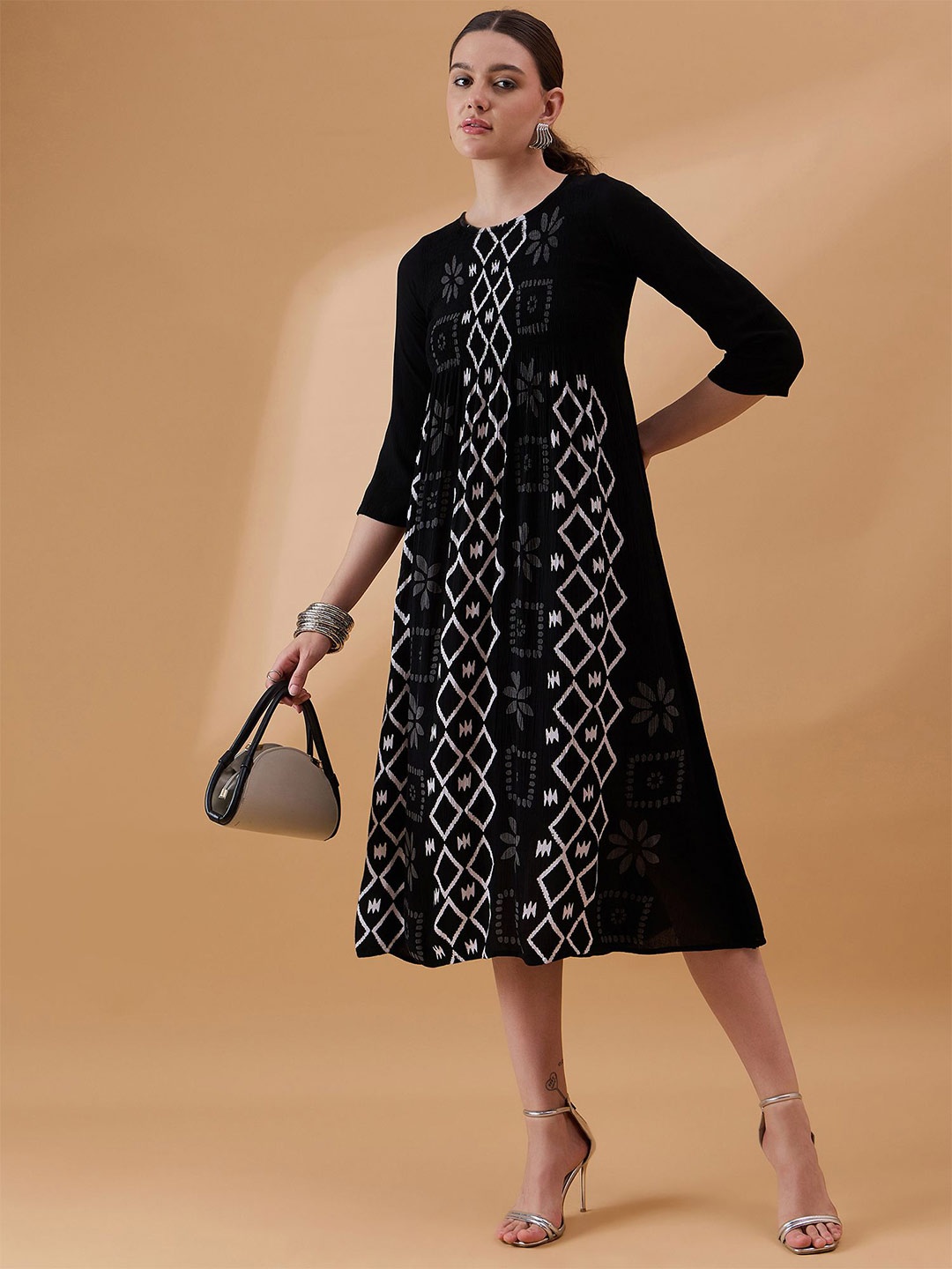 

all about you Printed A-Line Midi Dress, Black