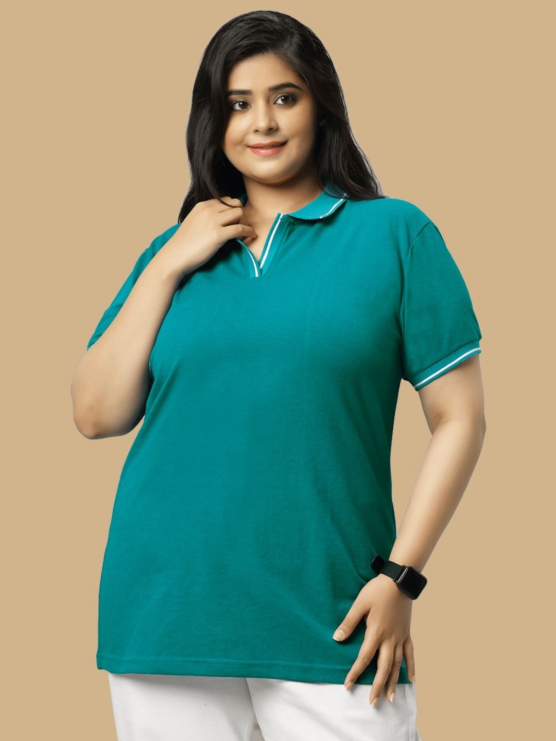 

Wear Your Opinion Plus Size Polo Collar Cotton T-shirt, Blue