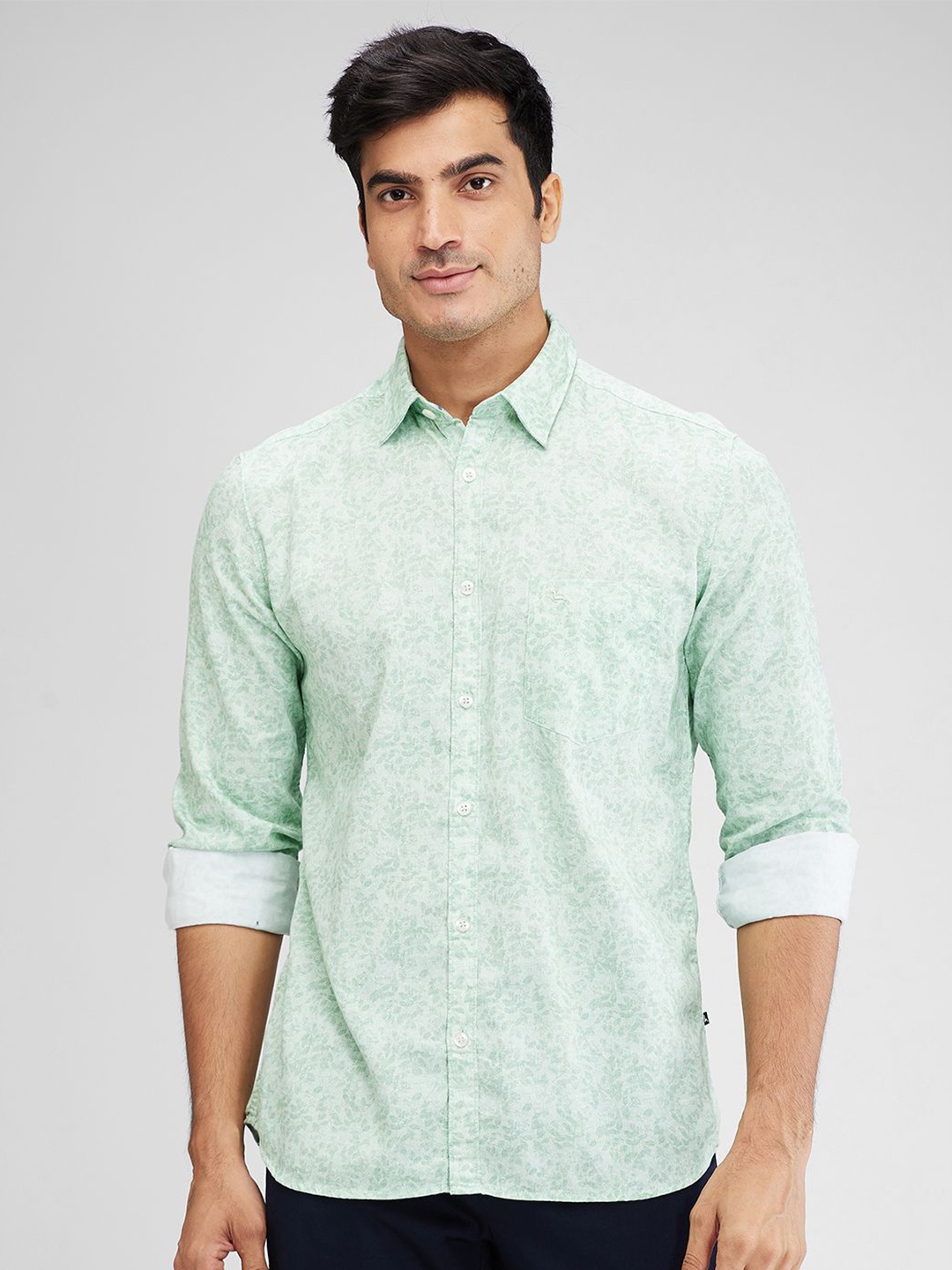 

Parx Men Spread Collar Floral Printed Floral Print Cotton Slim Fit Casual Shirt, Green