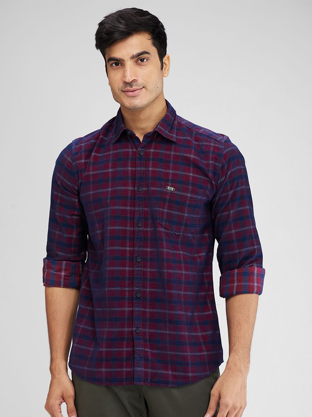 

Parx Men Tartan Checks Checked Cotton Slim Fit Opaque Casual Shirt, Red