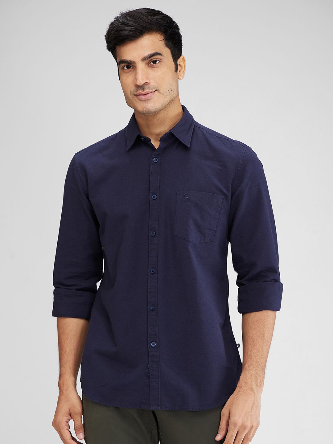 

Parx Men Spread Collar Solid Cotton Slim Fit Casual Shirt, Blue