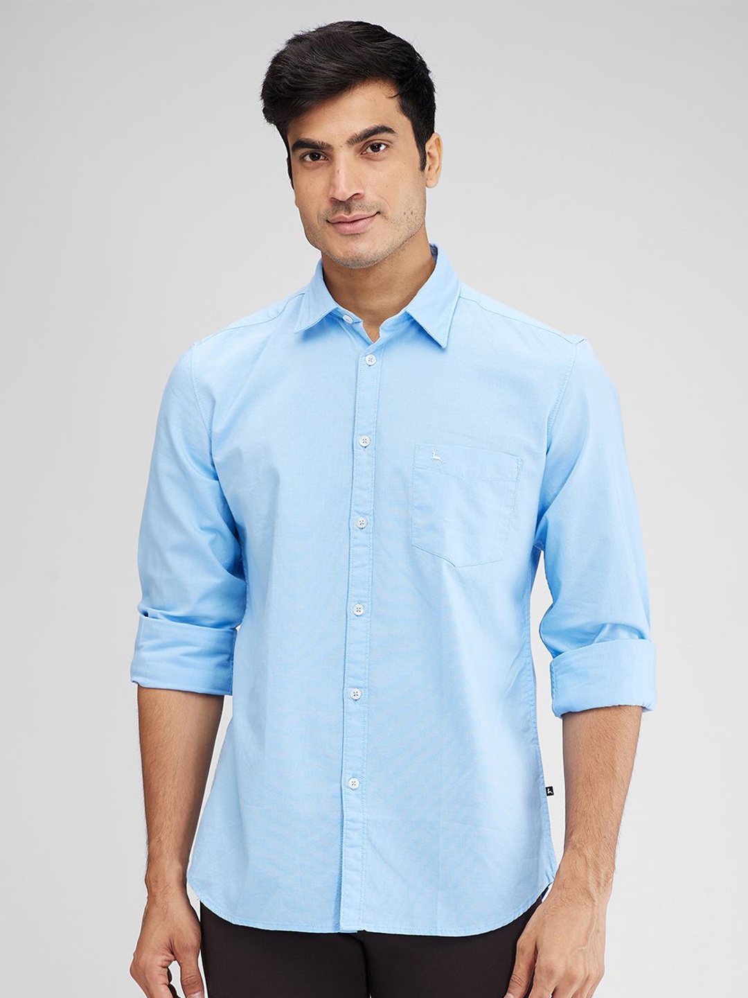 

Parx Men Spread Collar Solid Cotton Slim Fit Casual Shirt, Blue