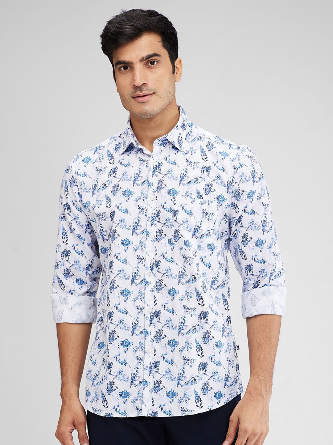 

Parx Men Spread Collar Floral Printed Floral Print Cotton Slim Fit Casual Shirt, Blue