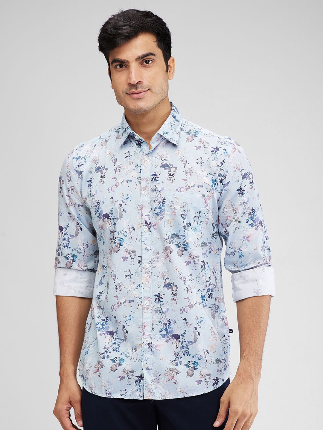 

Parx Men Spread Collar Floral Printed Floral Print Cotton Slim Fit Casual Shirt, Blue