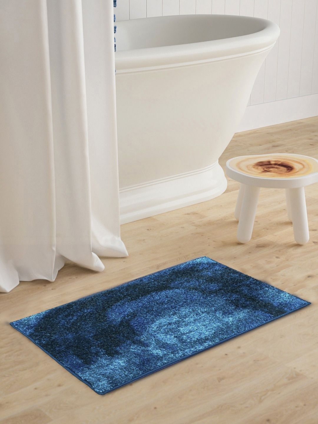 

BIANCA Blue & Black Abstract Printed 1600 GSM Anti Skid Bath Rug