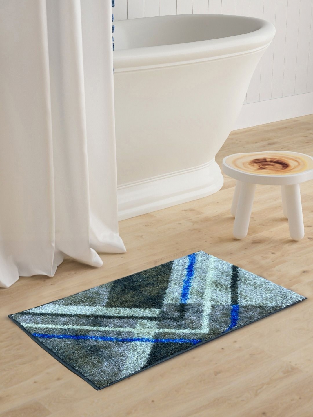 

BIANCA Grey & Blue Printed 1600GSM Anti-skid Bath Rugs