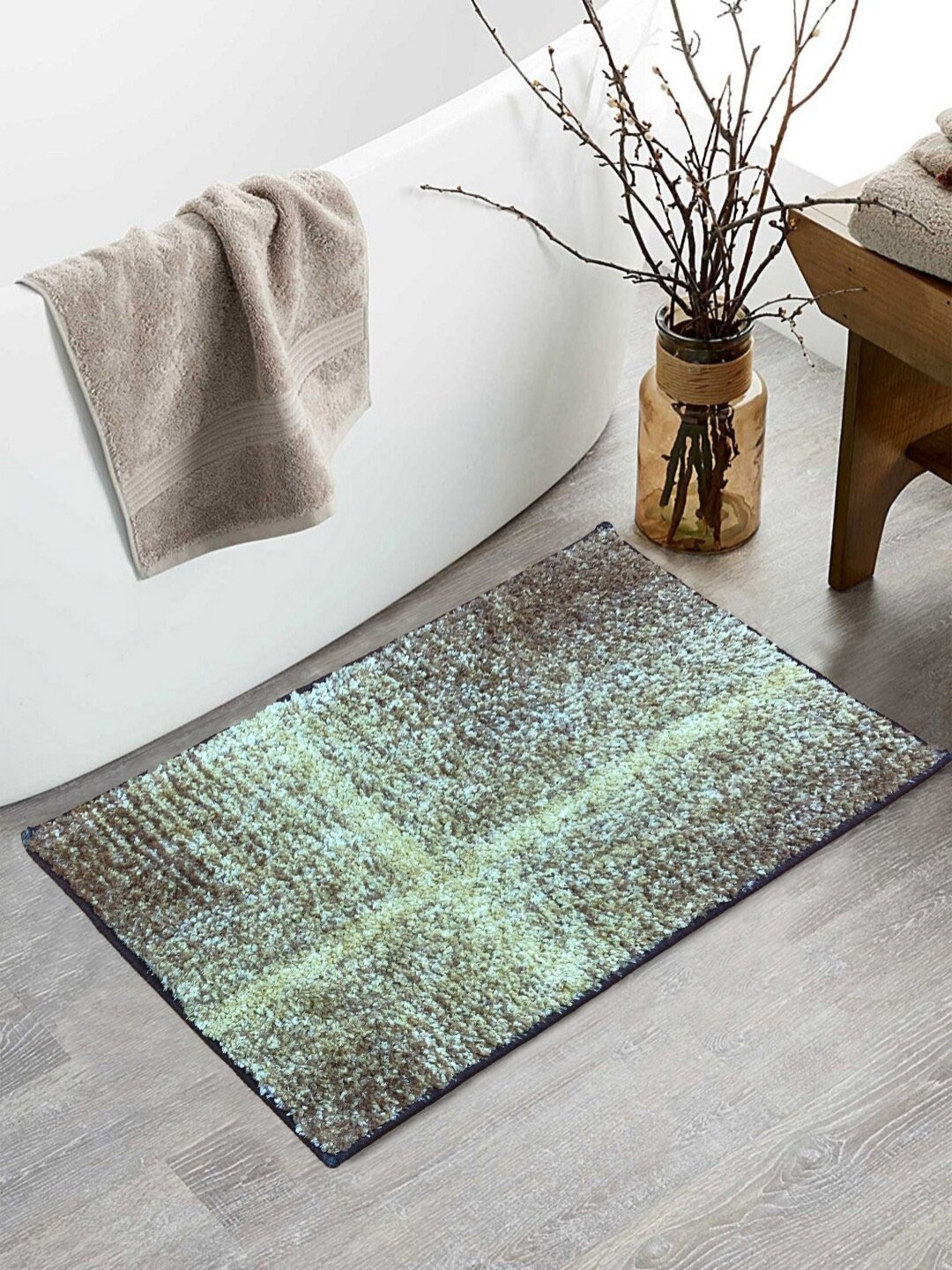 

BIANCA Khaki & Blue Abstract Printed 1600 GSM Anti Skid Bath Rug