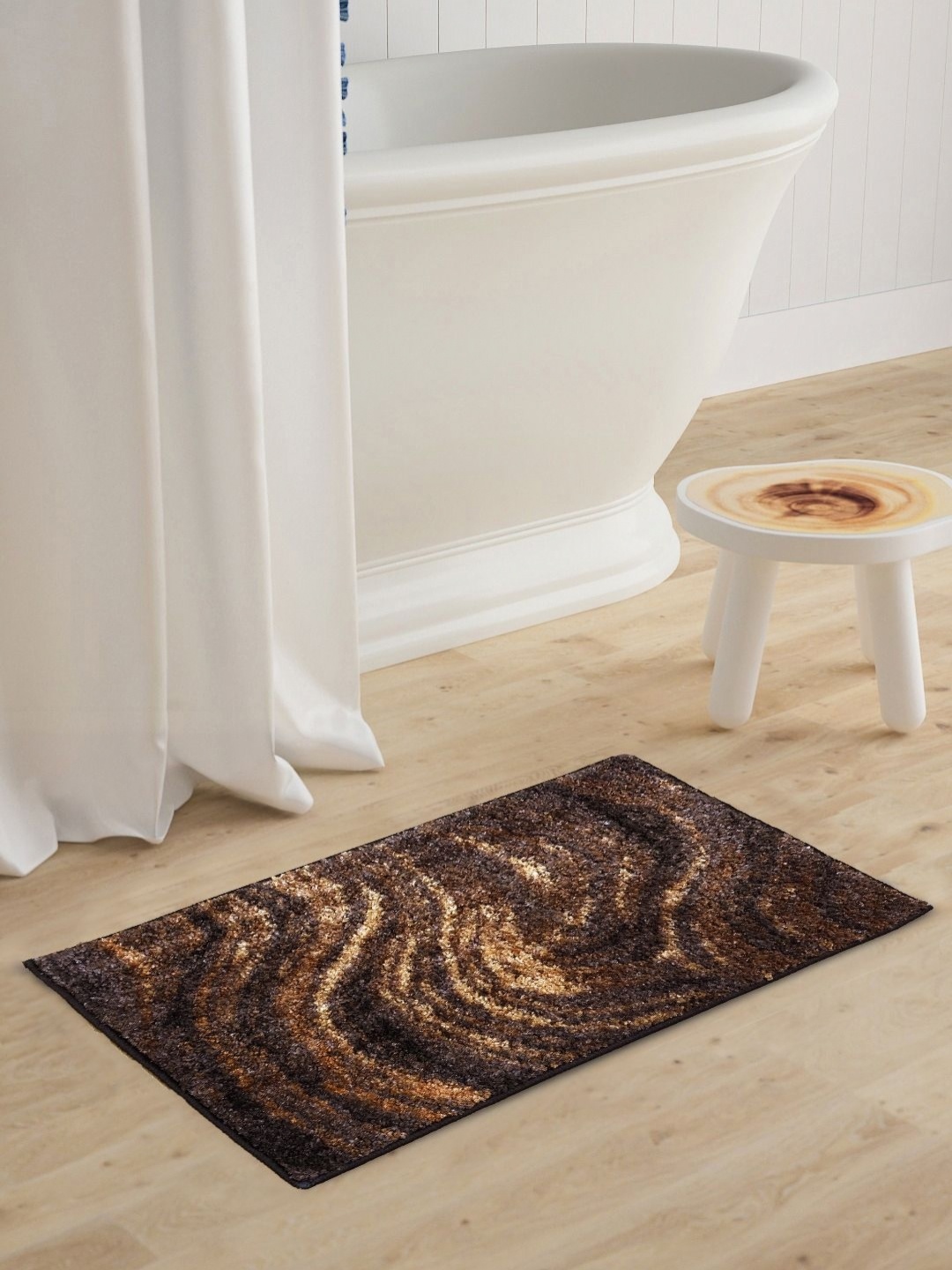 

BIANCA Brown & Beige Abstract Printed 1600 GSM Anti Skid Bath Rug