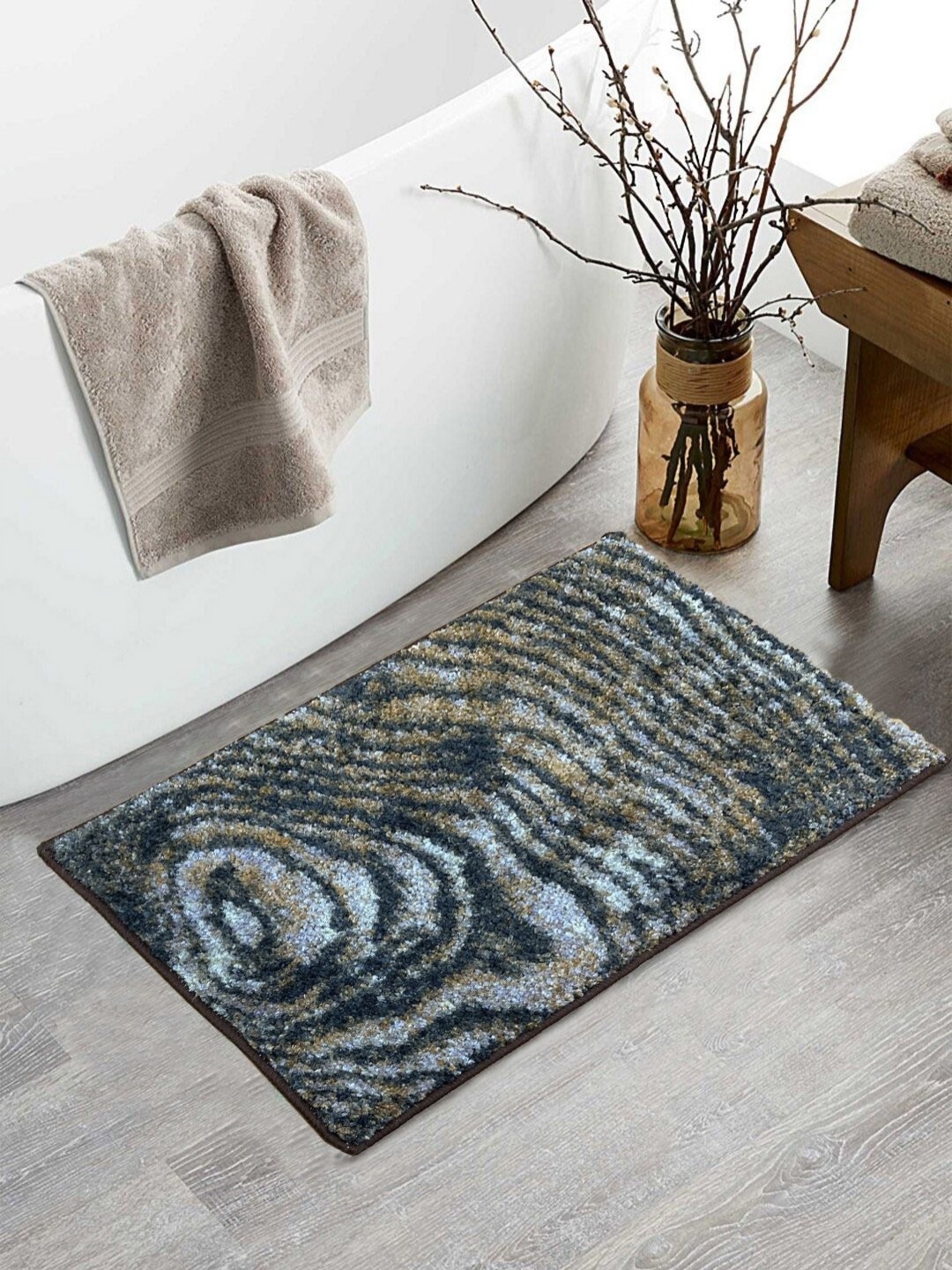 

BIANCA Grey & Brown Abstract Printed 1600 GSM Anti Skid Bath Rug