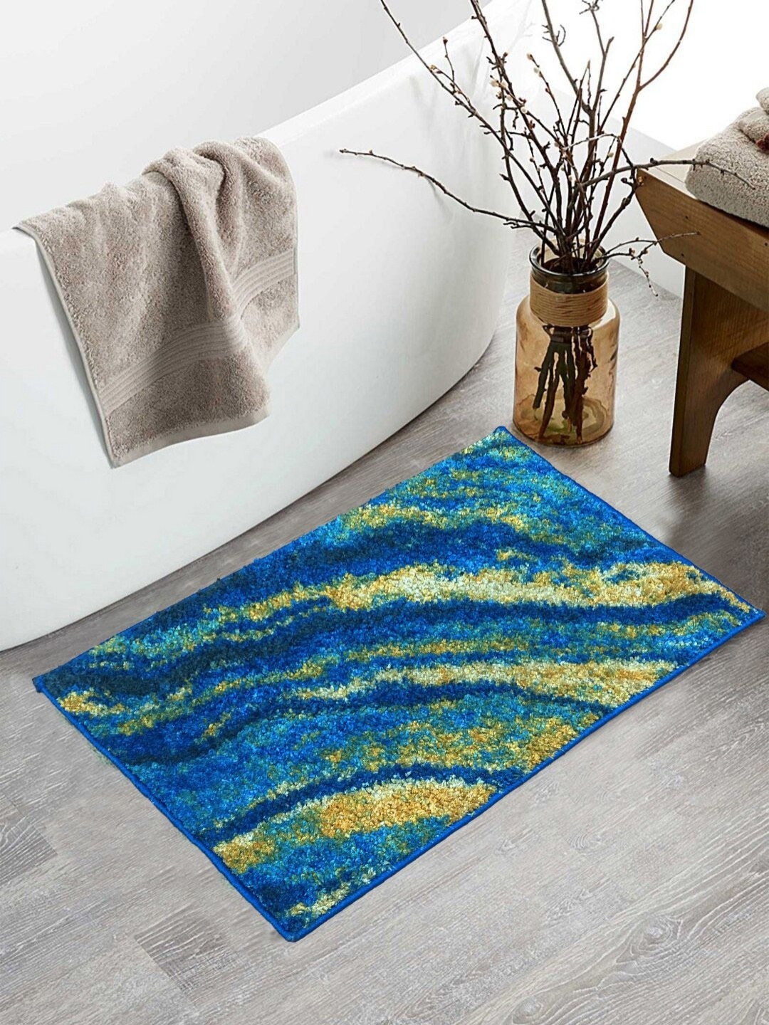 

BIANCA Blue & Yellow Abstract 1600 GSM Anti-Skid Bath Rugs