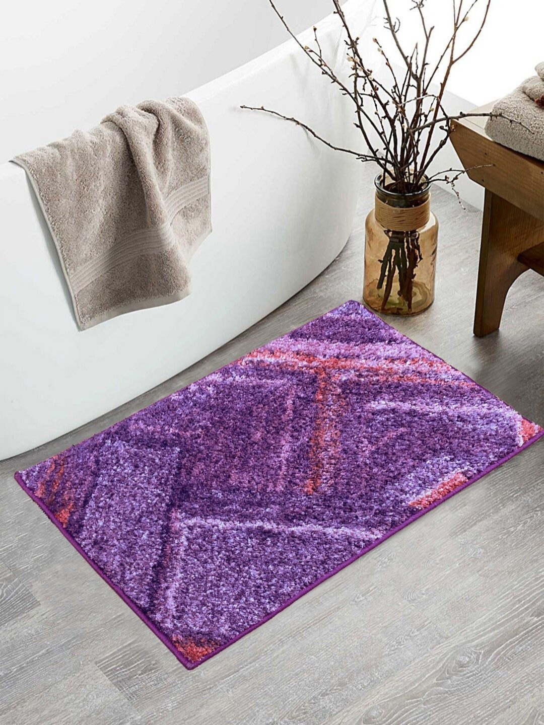 

BIANCA Purple & Red Abstract 1600 GSM Anti-Skid Bath Rugs