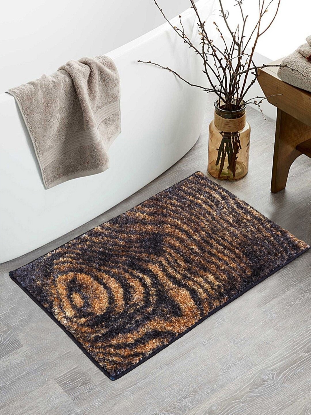 

BIANCA Brown & Beige Printed 1600 GSM Anti-Skid Bath Rugs