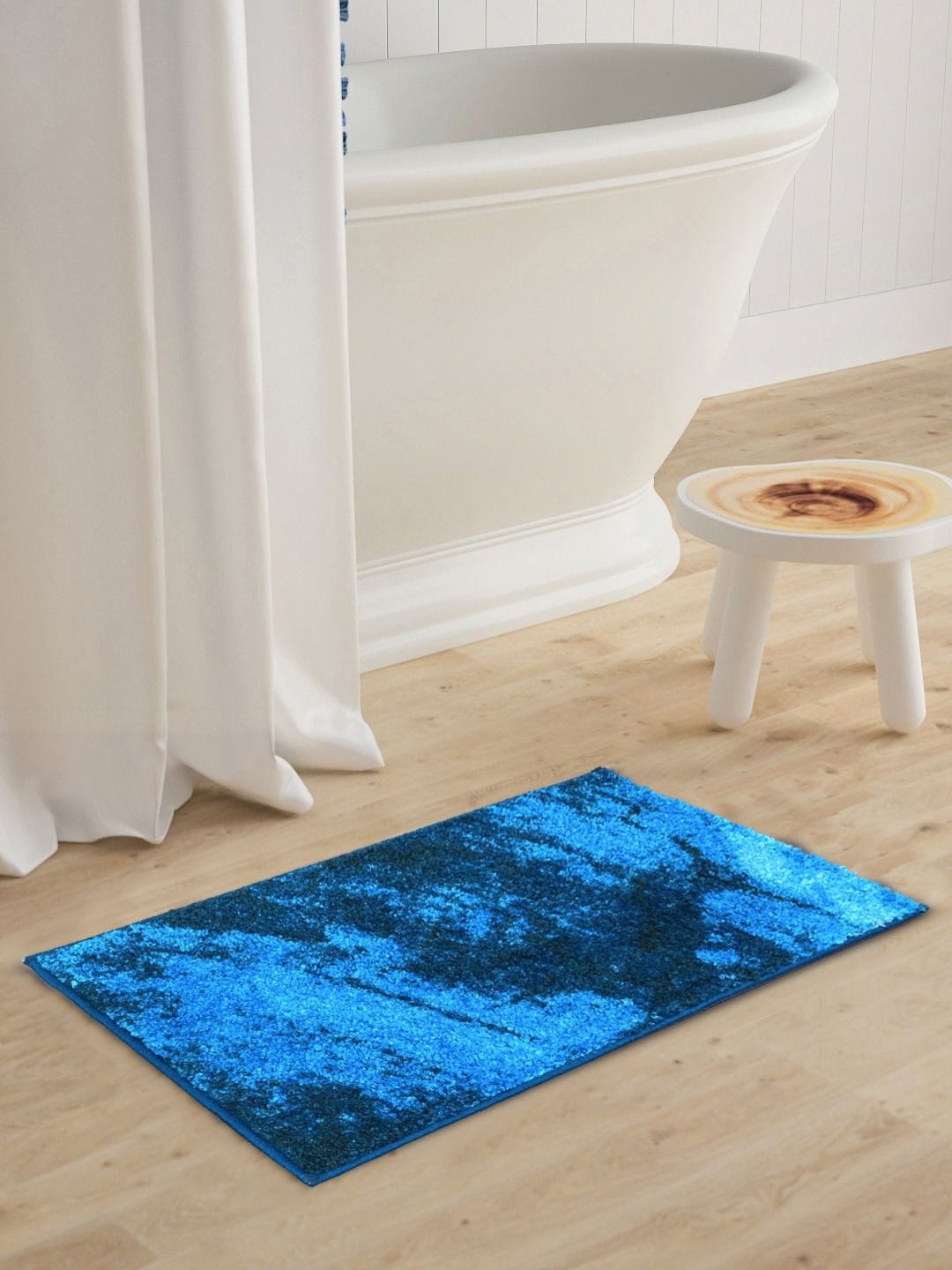 

BIANCA Blue & Black Abstract Printed 1600 GSM Anti Skid Bath Rug