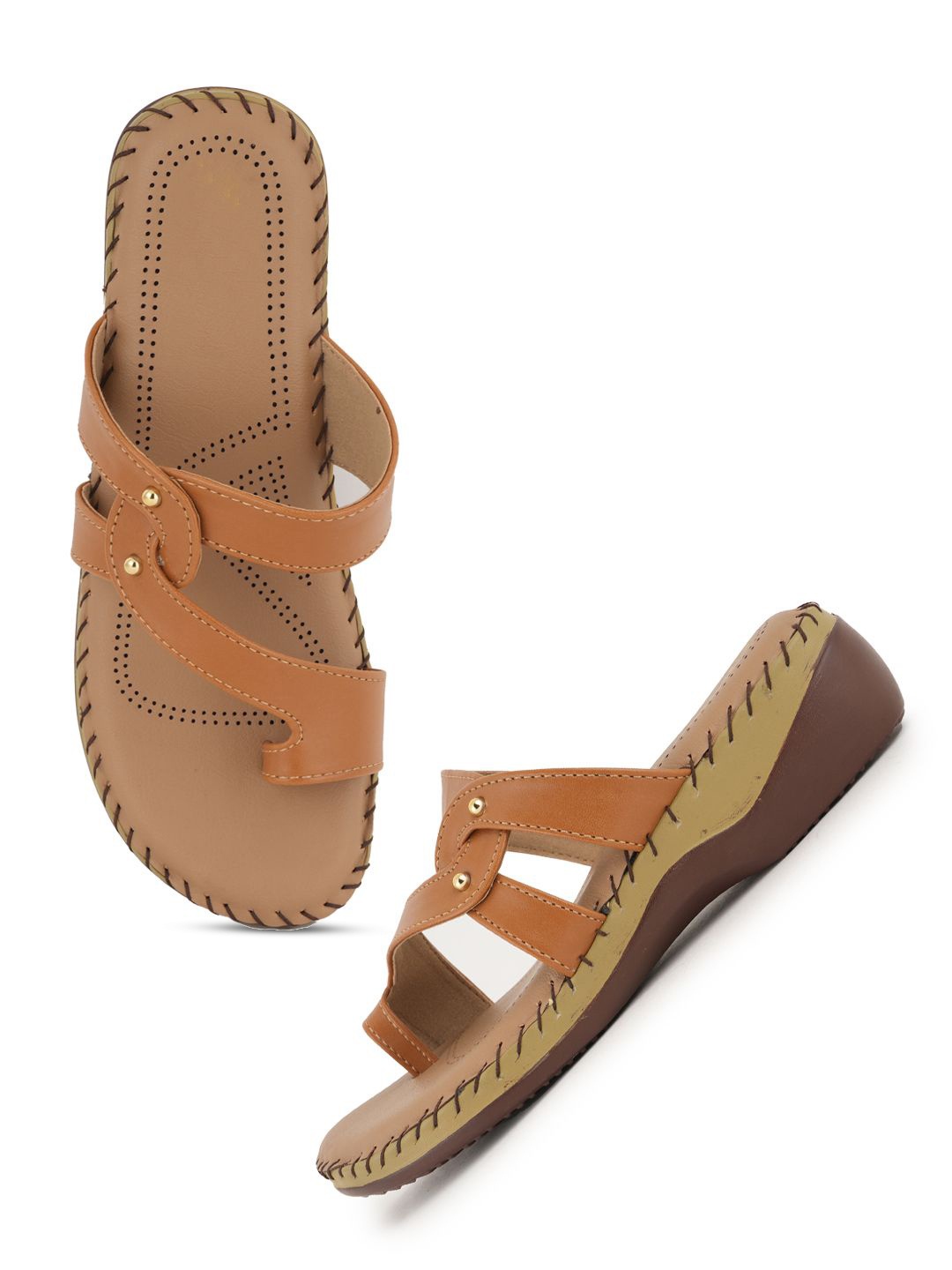 

Style Shoes Women One Toe Flats, Camel brown