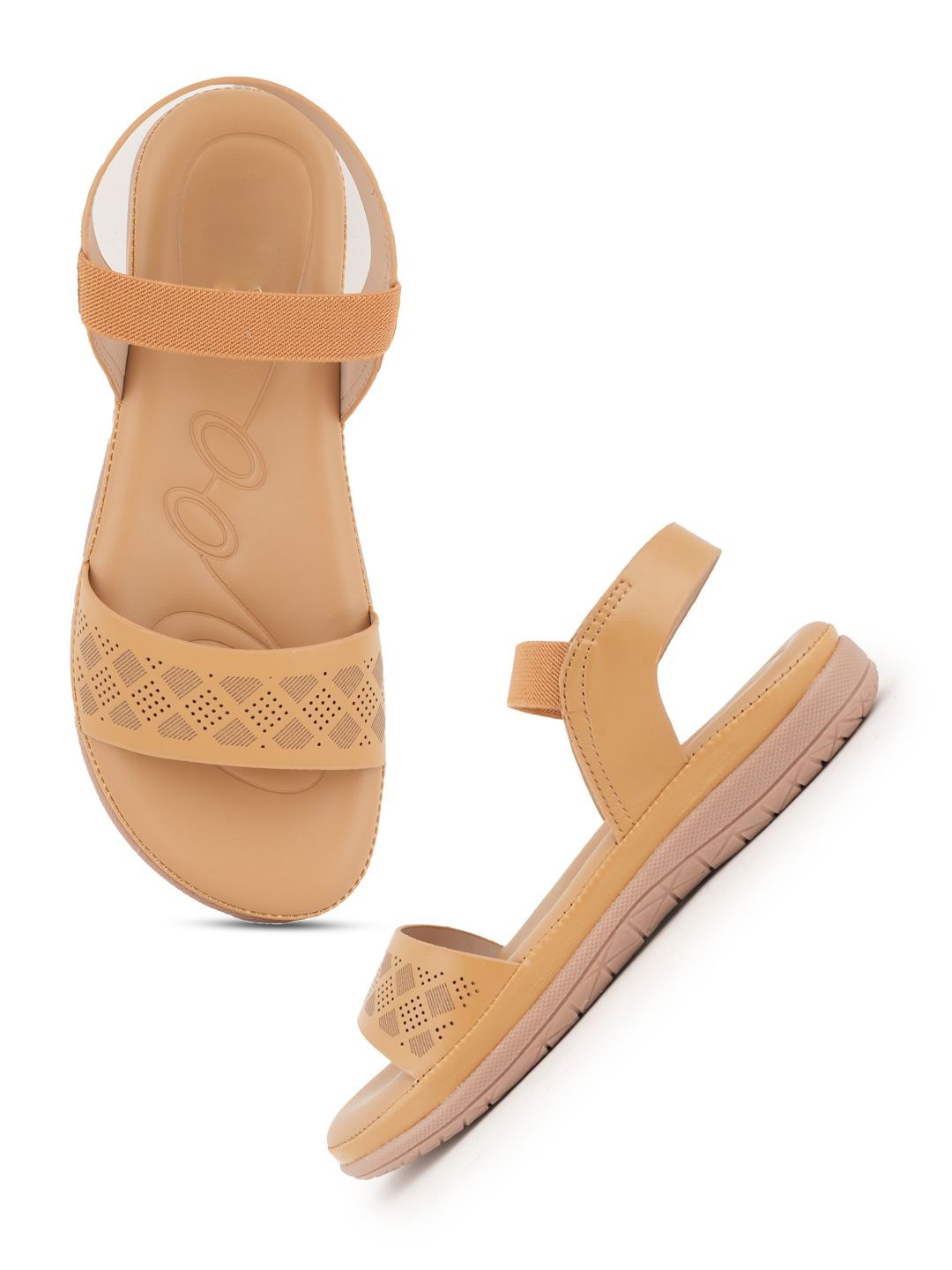 

Style Shoes Women Open Toe Flats with Laser Cuts, Beige