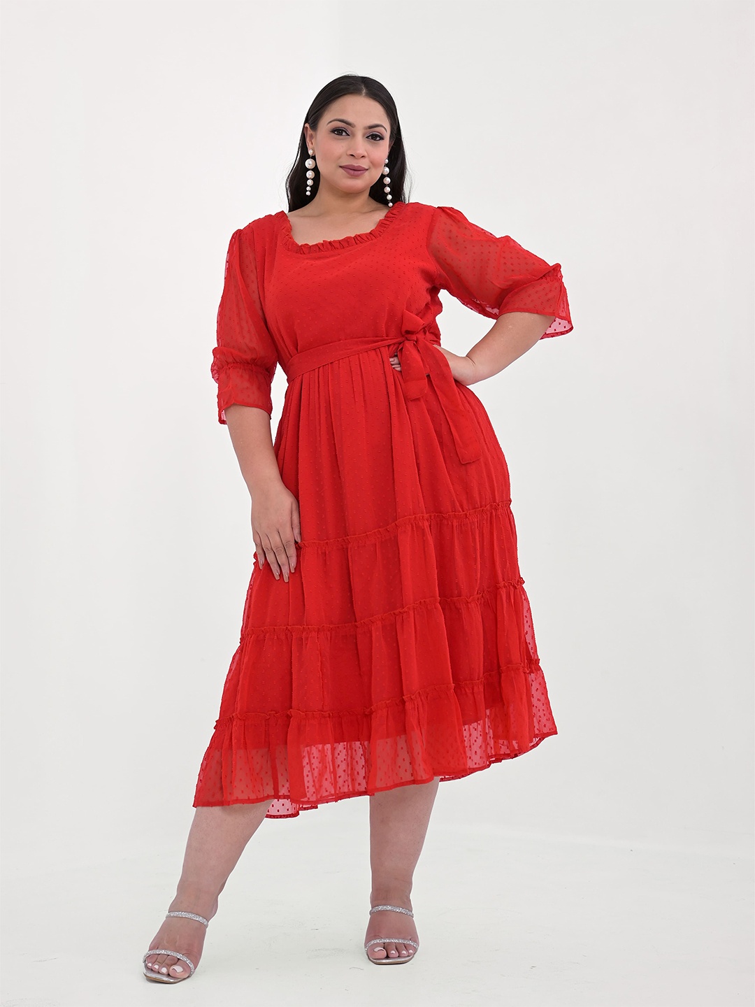 

Girly Girls Plus Size Georgette Empire Midi Dress, Red