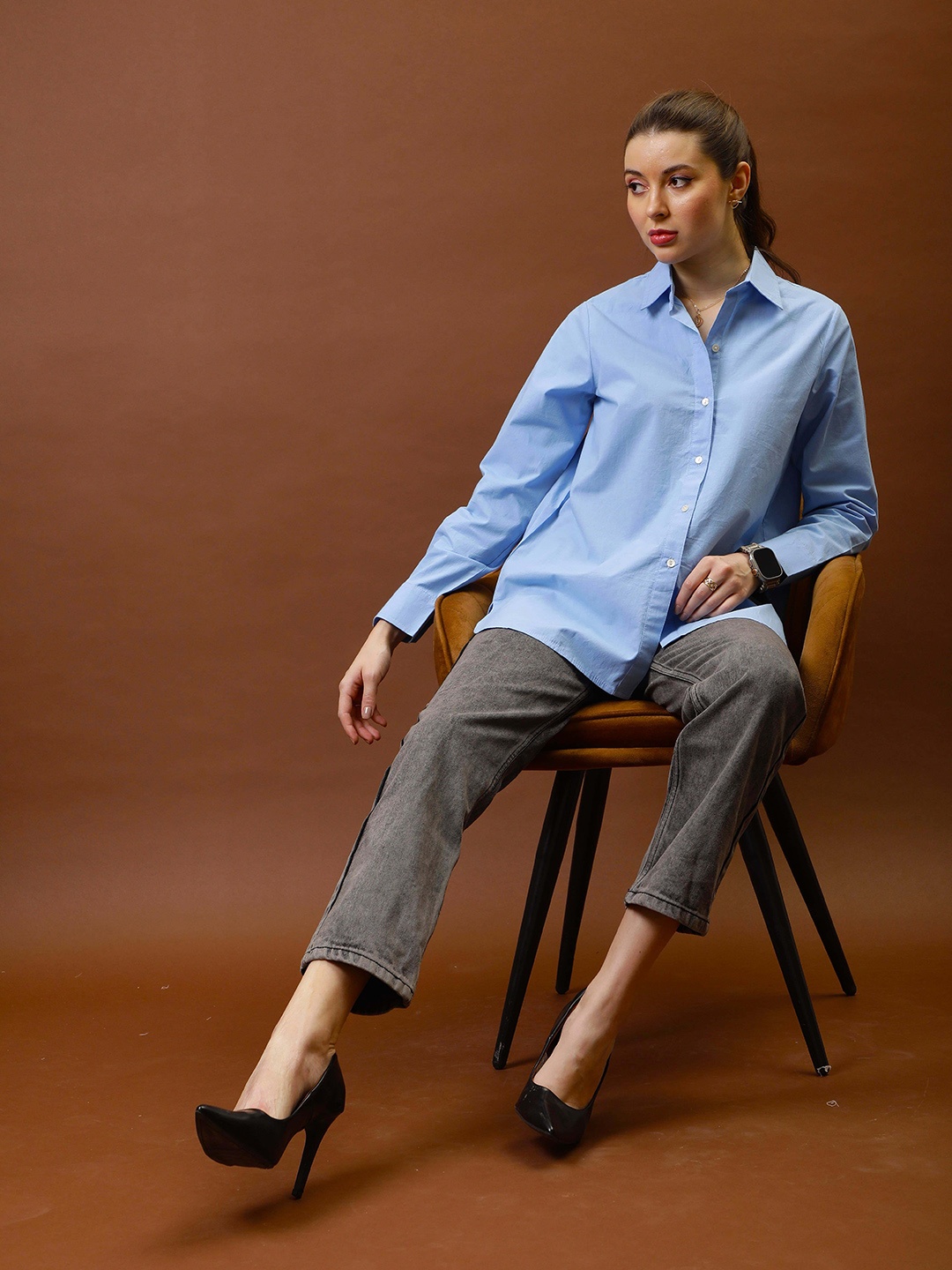 

Athena Immutable Roll-Up Sleeves Cotton Shirt Style Top, Blue