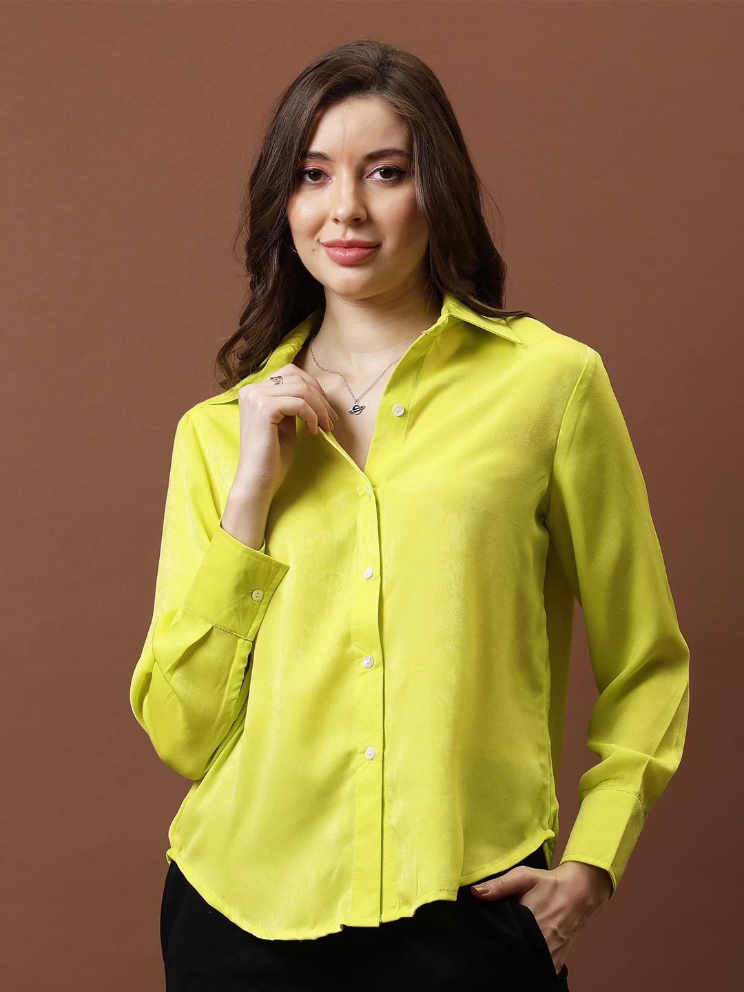 

Athena Immutable Satin Shirt Style Top, Lime green