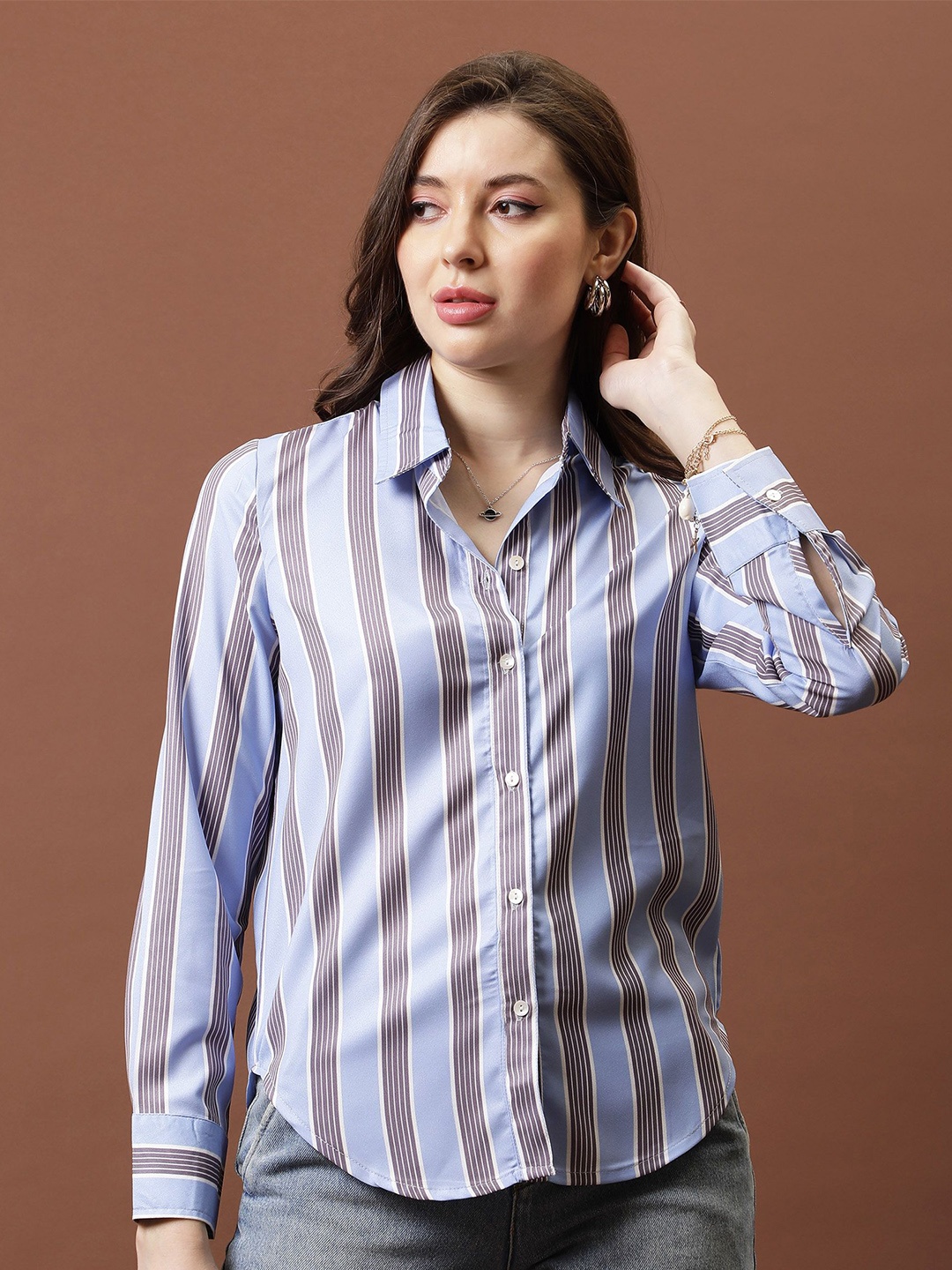 

Athena Immutable Striped Crepe Shirt Style Top, Blue