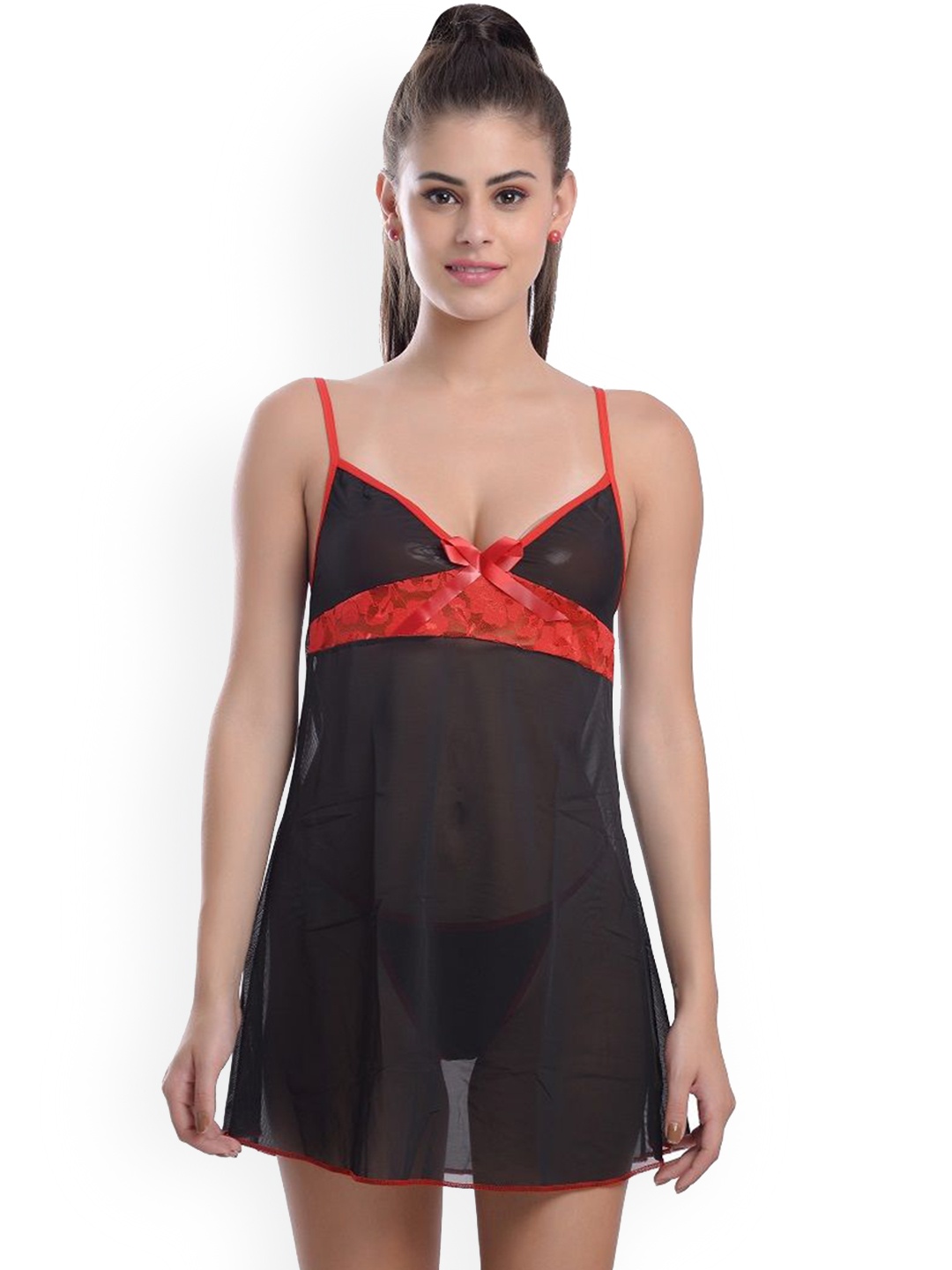 

new blue eyes Women Net Baby Doll, Black