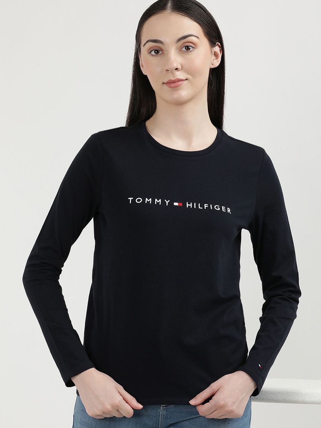 

Tommy Hilfiger Women Printed Round Neck Cotton T-Shirt, Blue