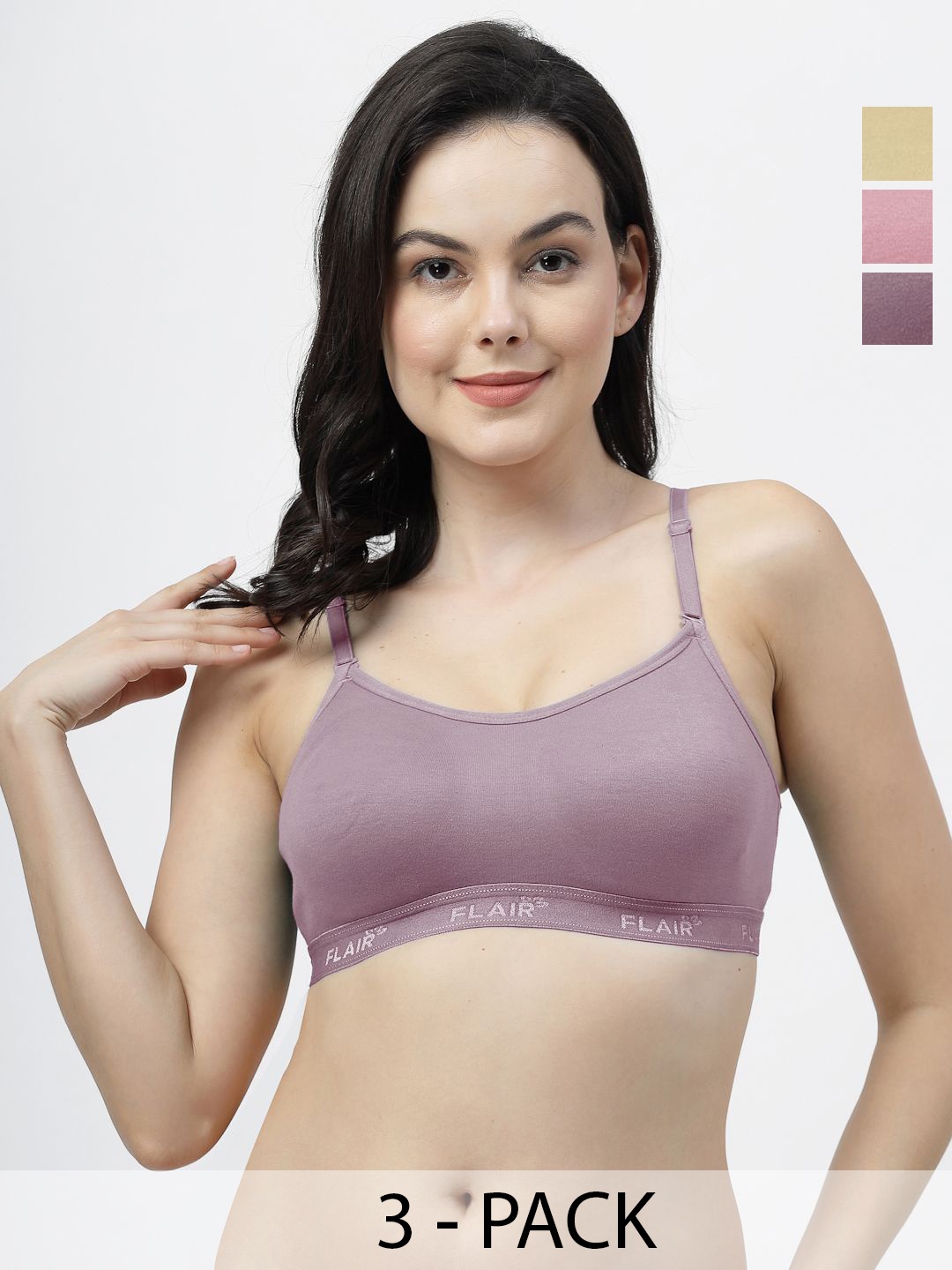 

SHYAM SONS FLAIR Pack Of 3 Full Coverage Seamless Non Padded T-shirt Bra, Pink